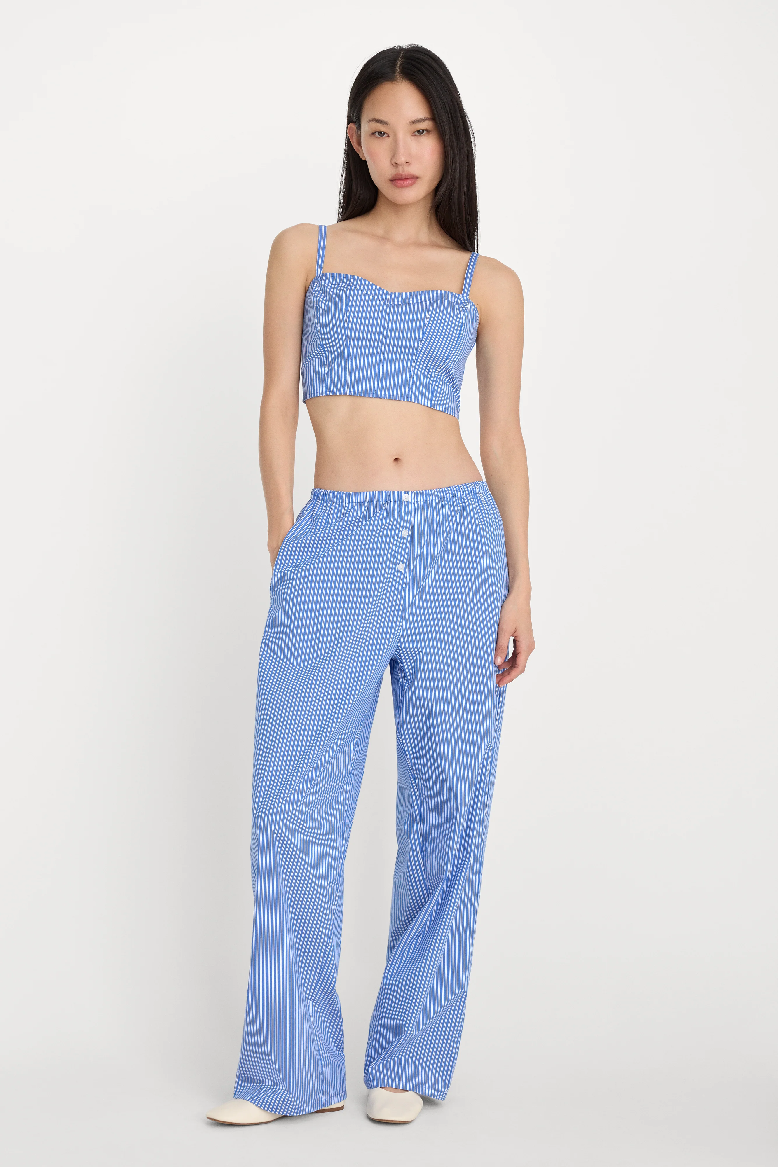 POPLIN BUSTIER CAMI TOP | BLUE &amp; WHITE STRIPE - Image 3