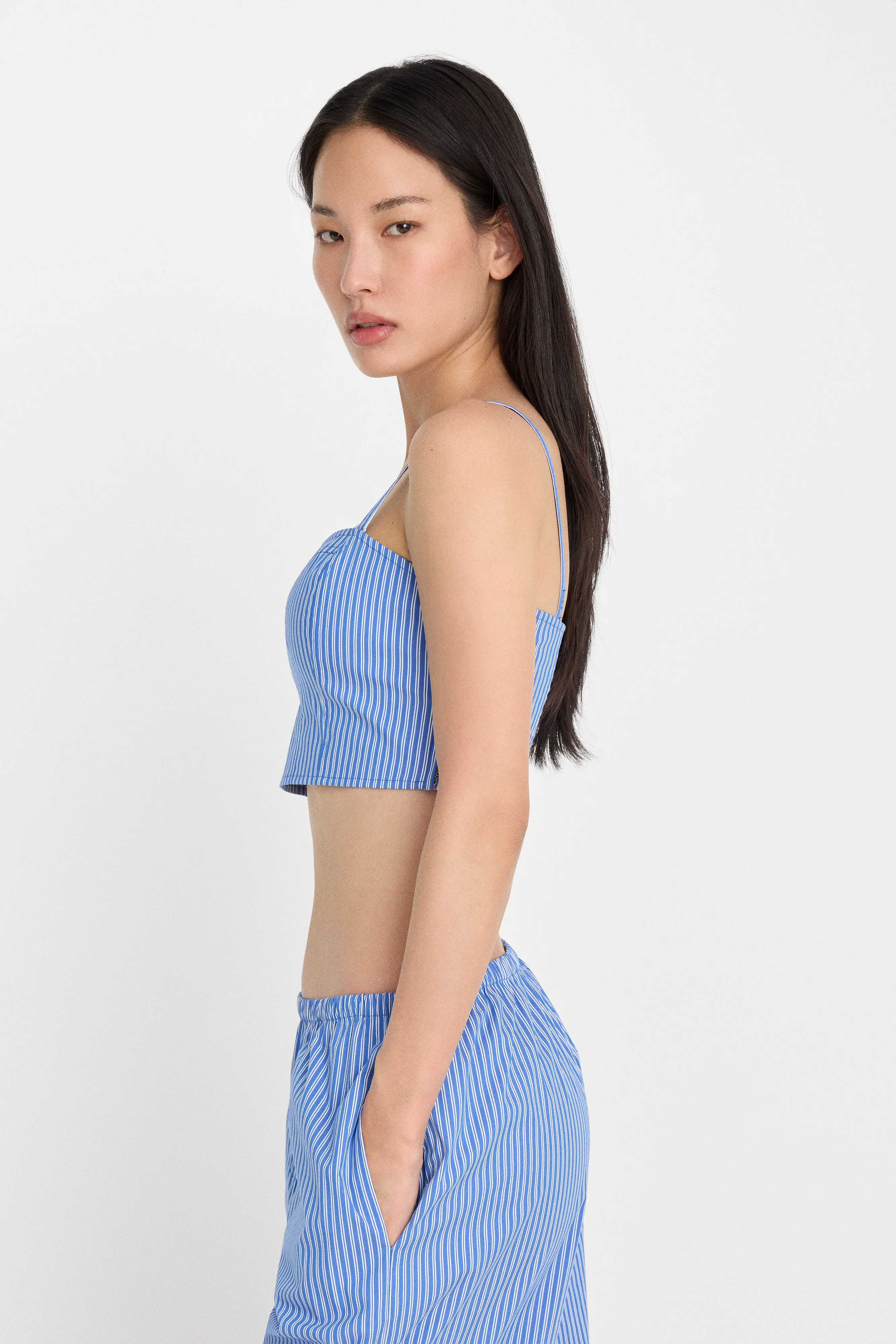 POPLIN BUSTIER CAMI TOP | BLUE &amp; WHITE STRIPE - Image 4