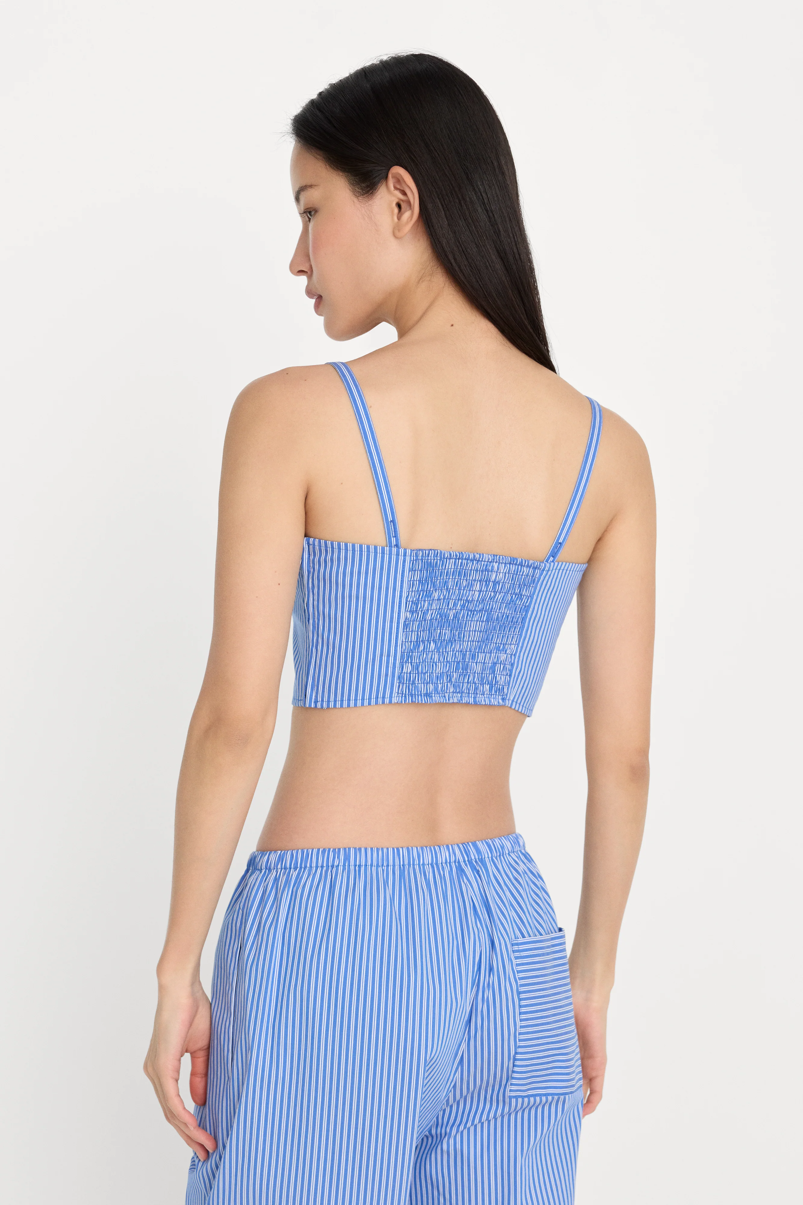 POPLIN BUSTIER CAMI TOP | BLUE &amp; WHITE STRIPE - Image 5