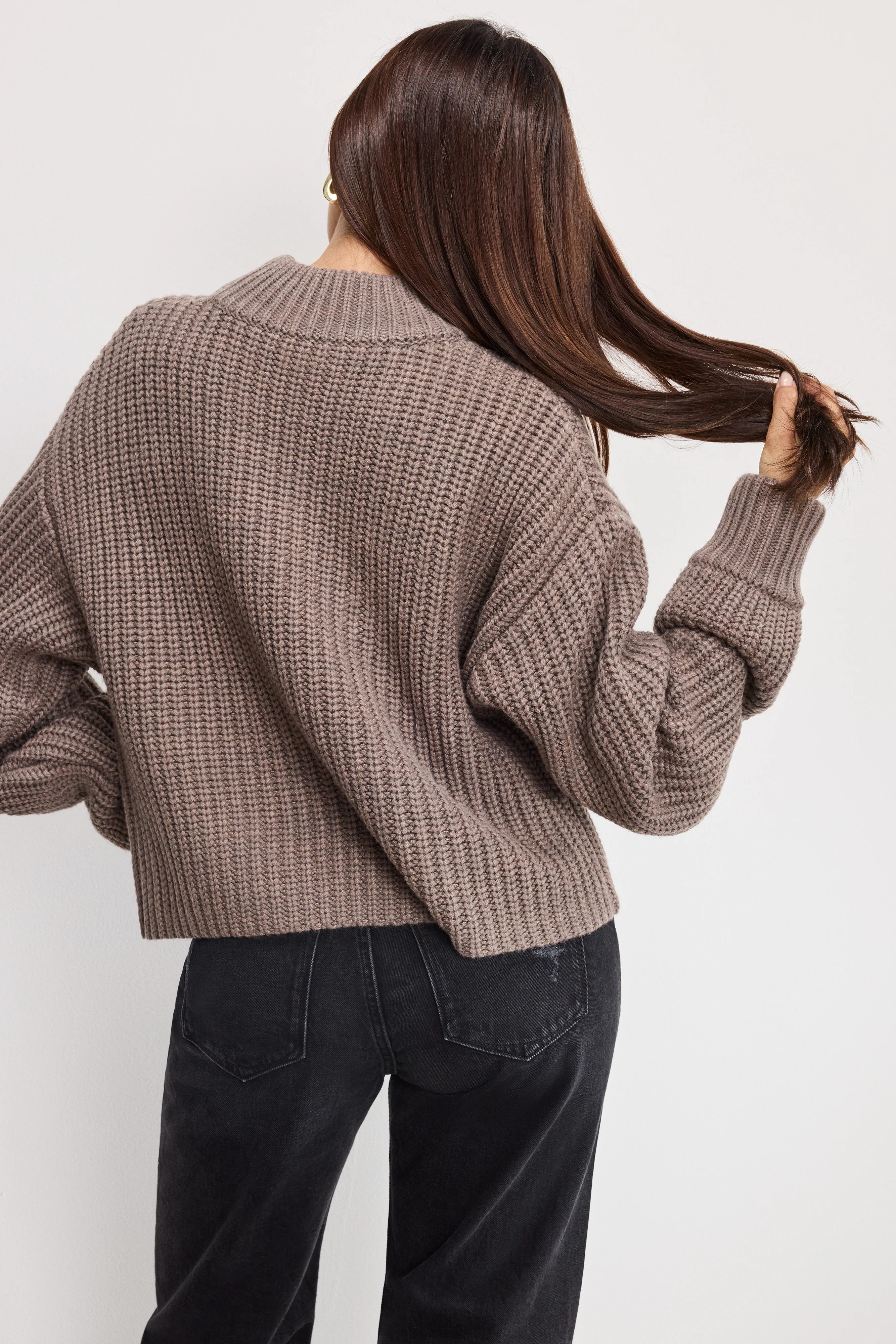 CHUNKY KNIT MOCK NECK SWEATER | SMOKE - Image 3