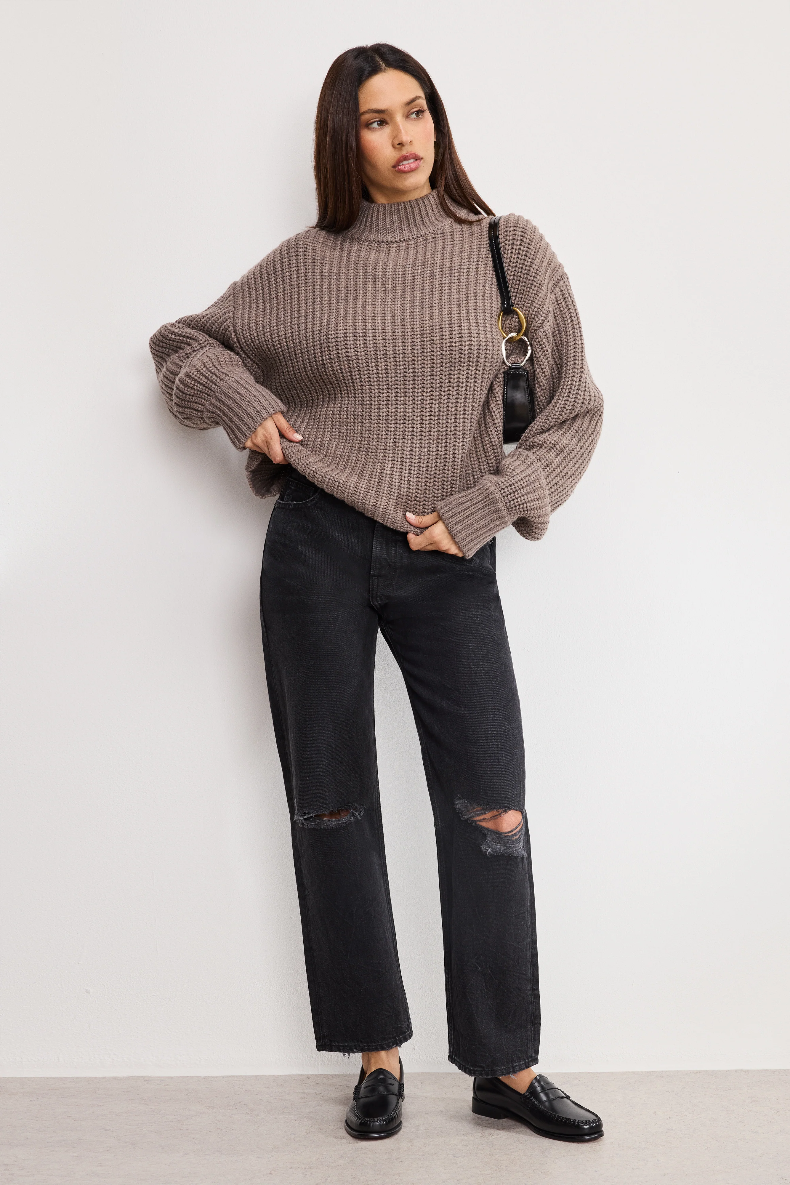 CHUNKY KNIT MOCK NECK SWEATER | SMOKE - Image 4