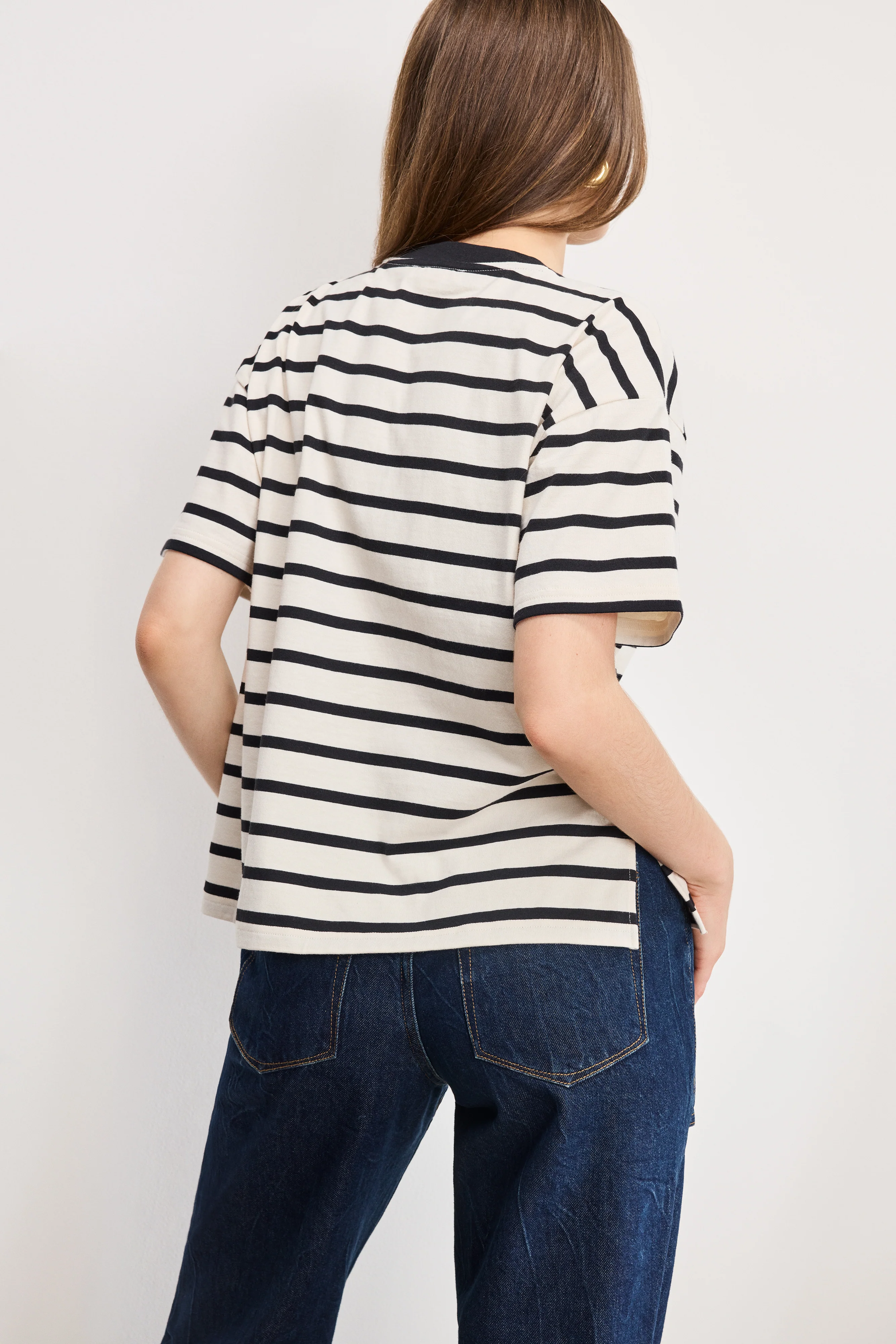 COTTON OVERSIZED TEE | BLACK AND ECRU WIDE STRIPE - Image 3