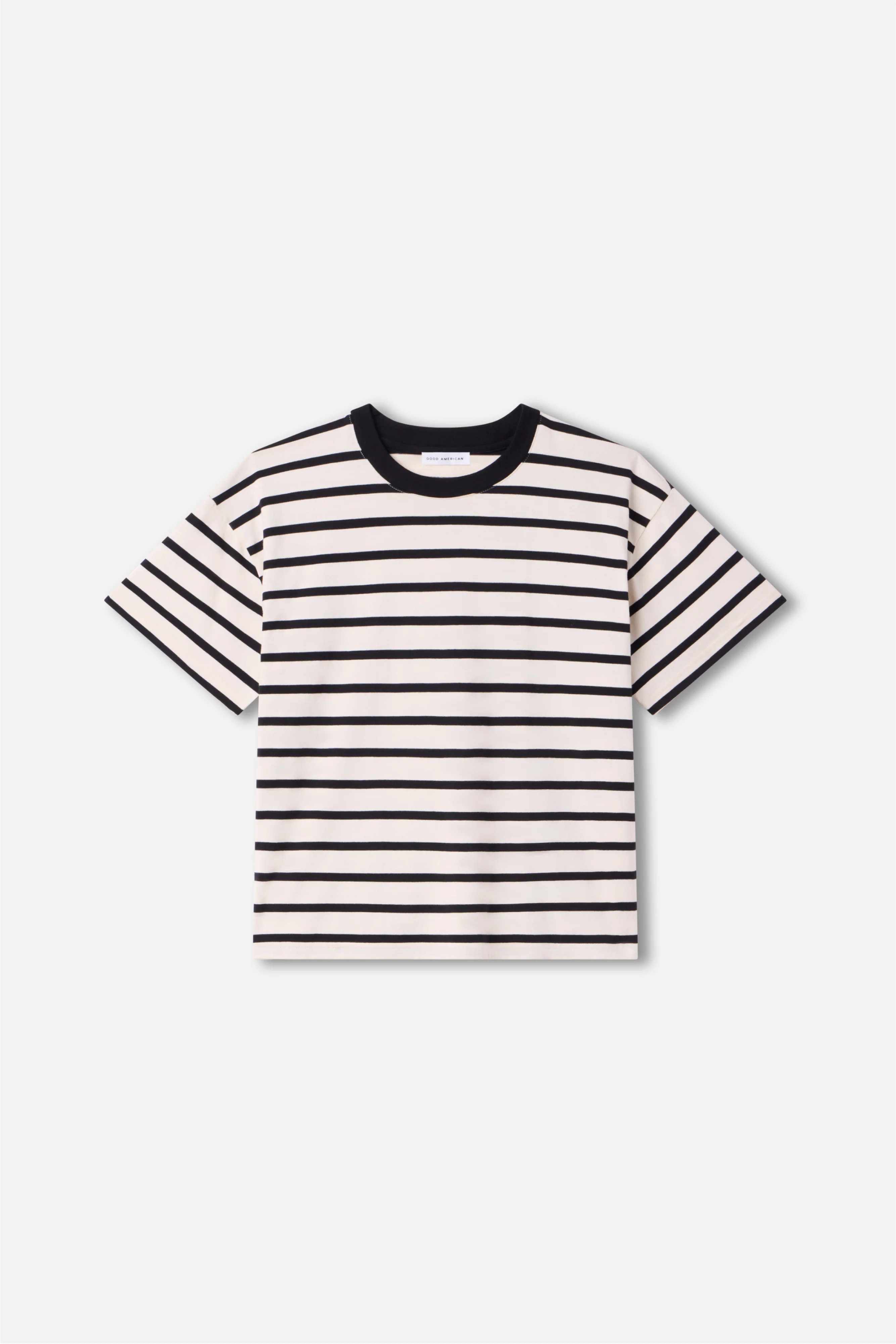 COTTON OVERSIZED TEE | BLACK AND ECRU WIDE STRIPE - Image 5