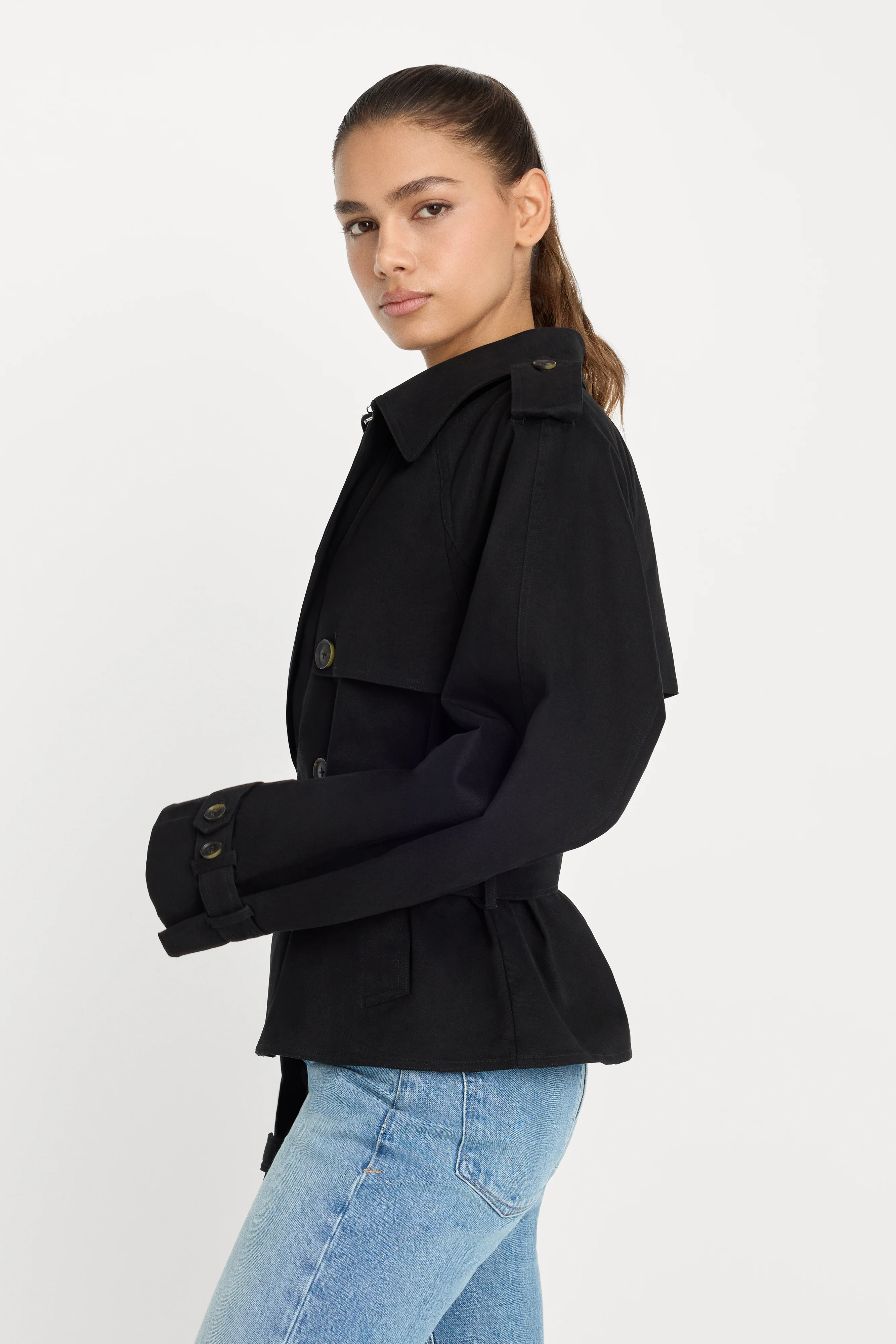 CROPPED TRENCH JACKET | BLACK001 - Image 2