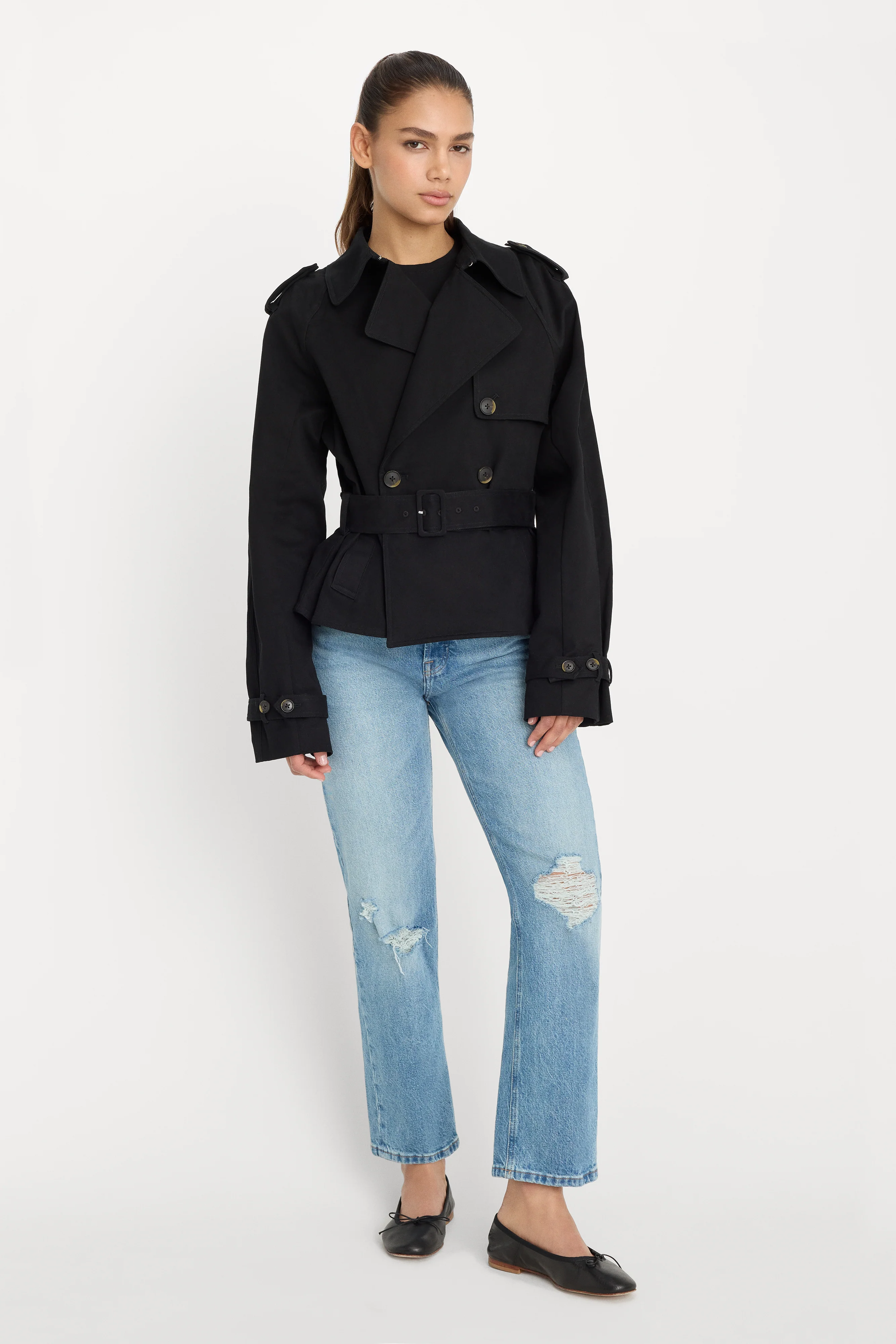 CROPPED TRENCH JACKET | BLACK001 - Image 3
