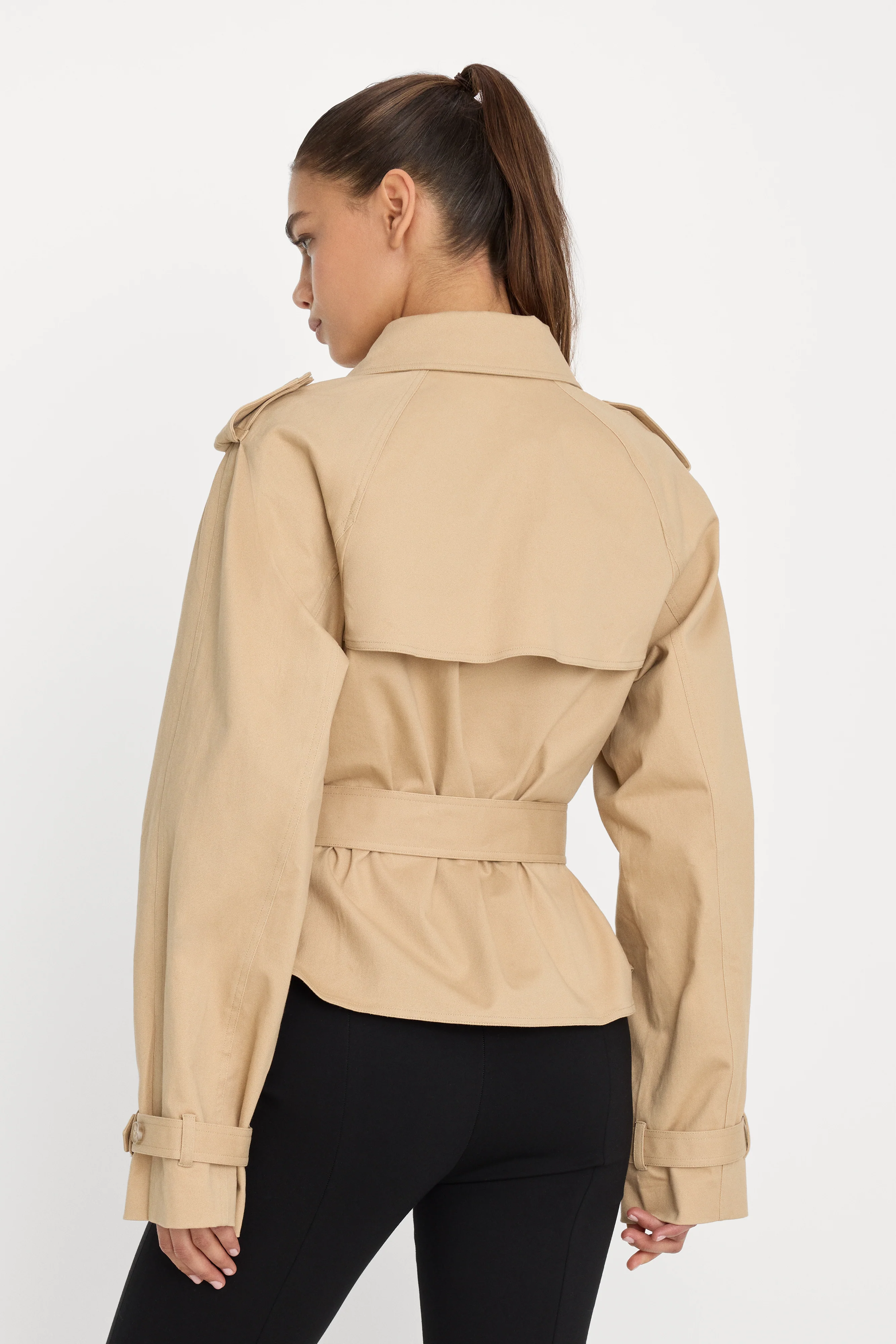 CROPPED TRENCH JACKET | SANDY FAWN - Image 5