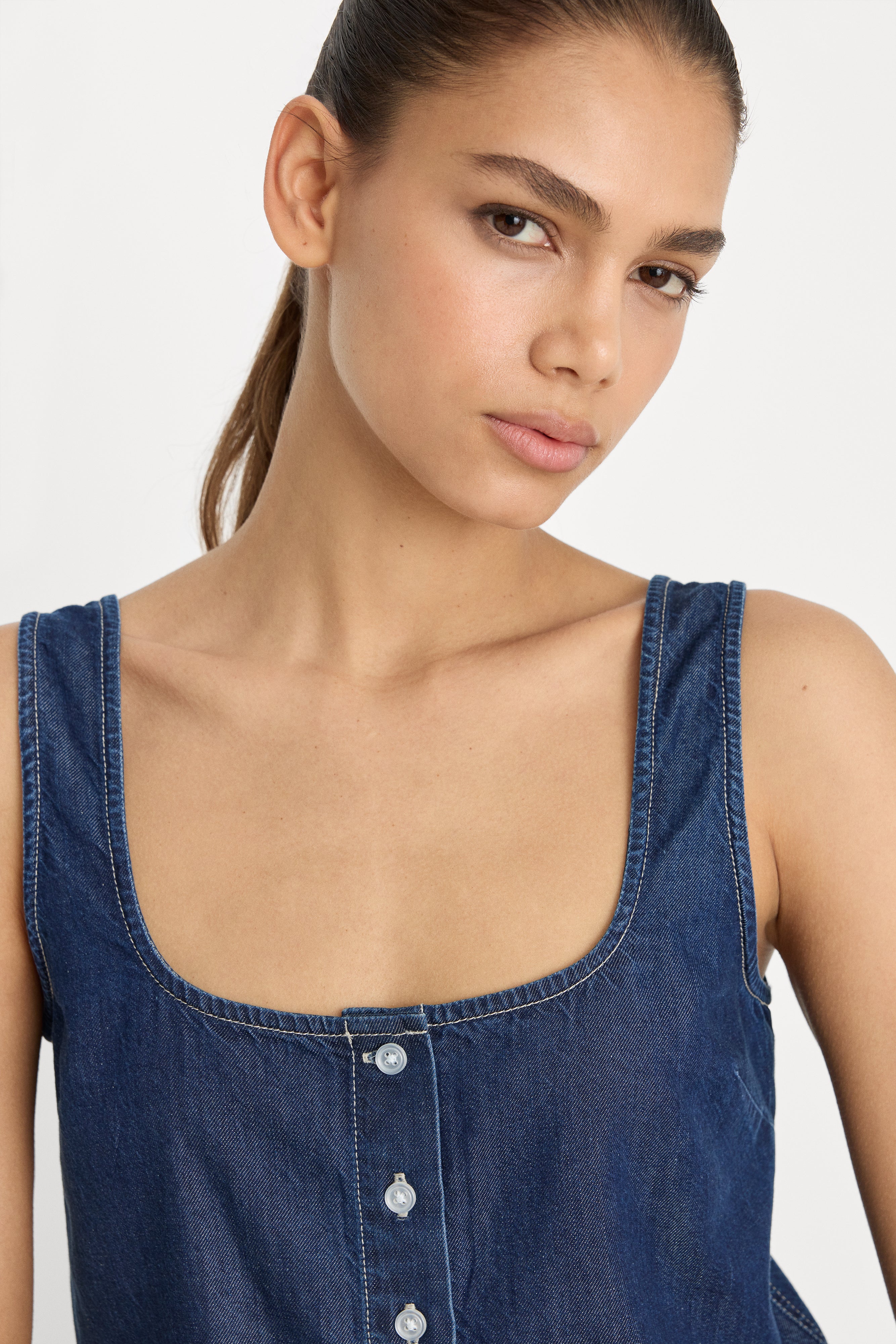 DENIM BUTTON FRONT TANK | INDIGO1187 - Image 2