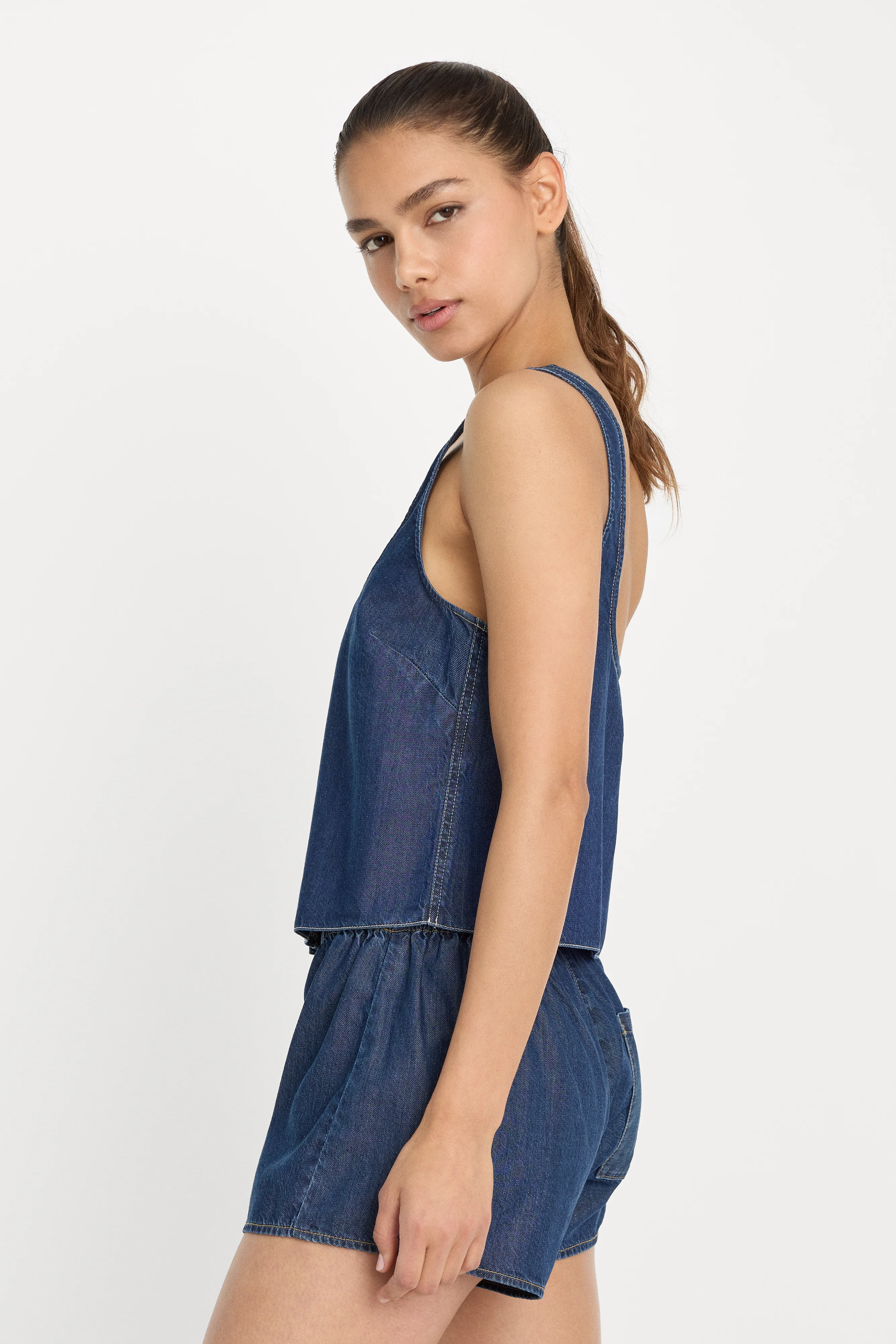 DENIM BUTTON FRONT TANK | INDIGO1187 - Image 4