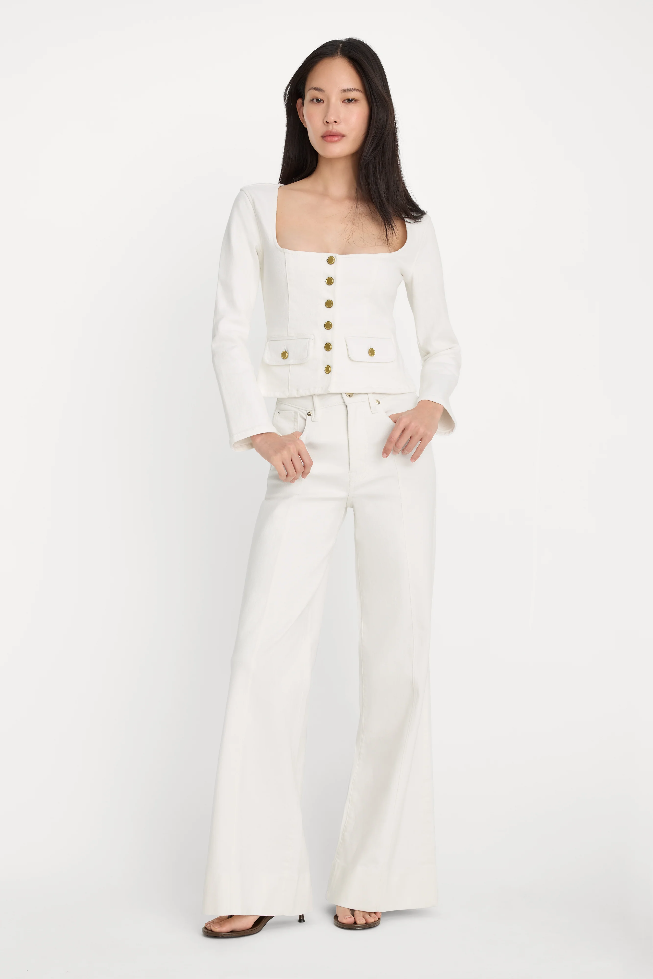DENIM FITTED BUTTON FRONT JACKET | COTTON WHITE - Image 6