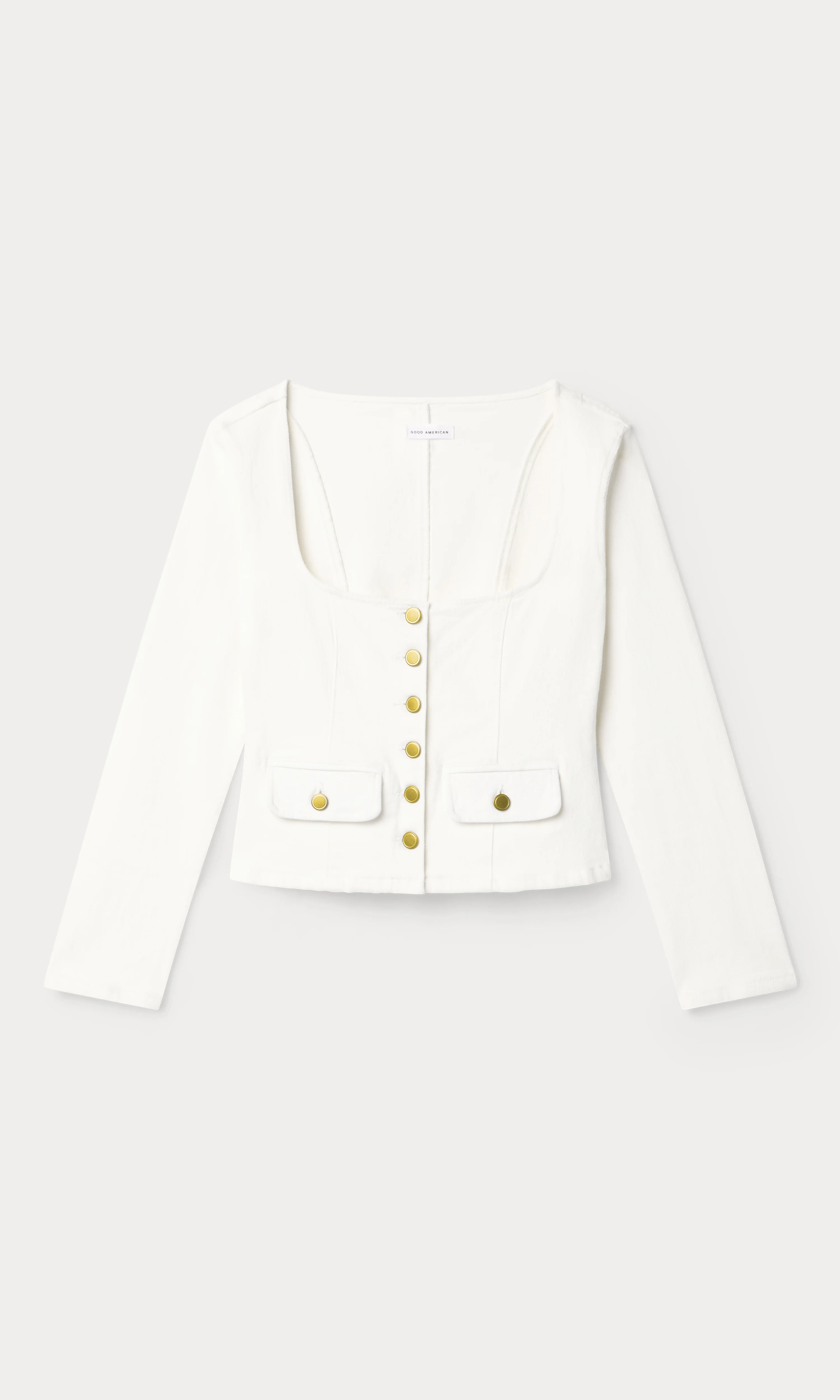 DENIM FITTED BUTTON FRONT JACKET | COTTON WHITE - Image 8