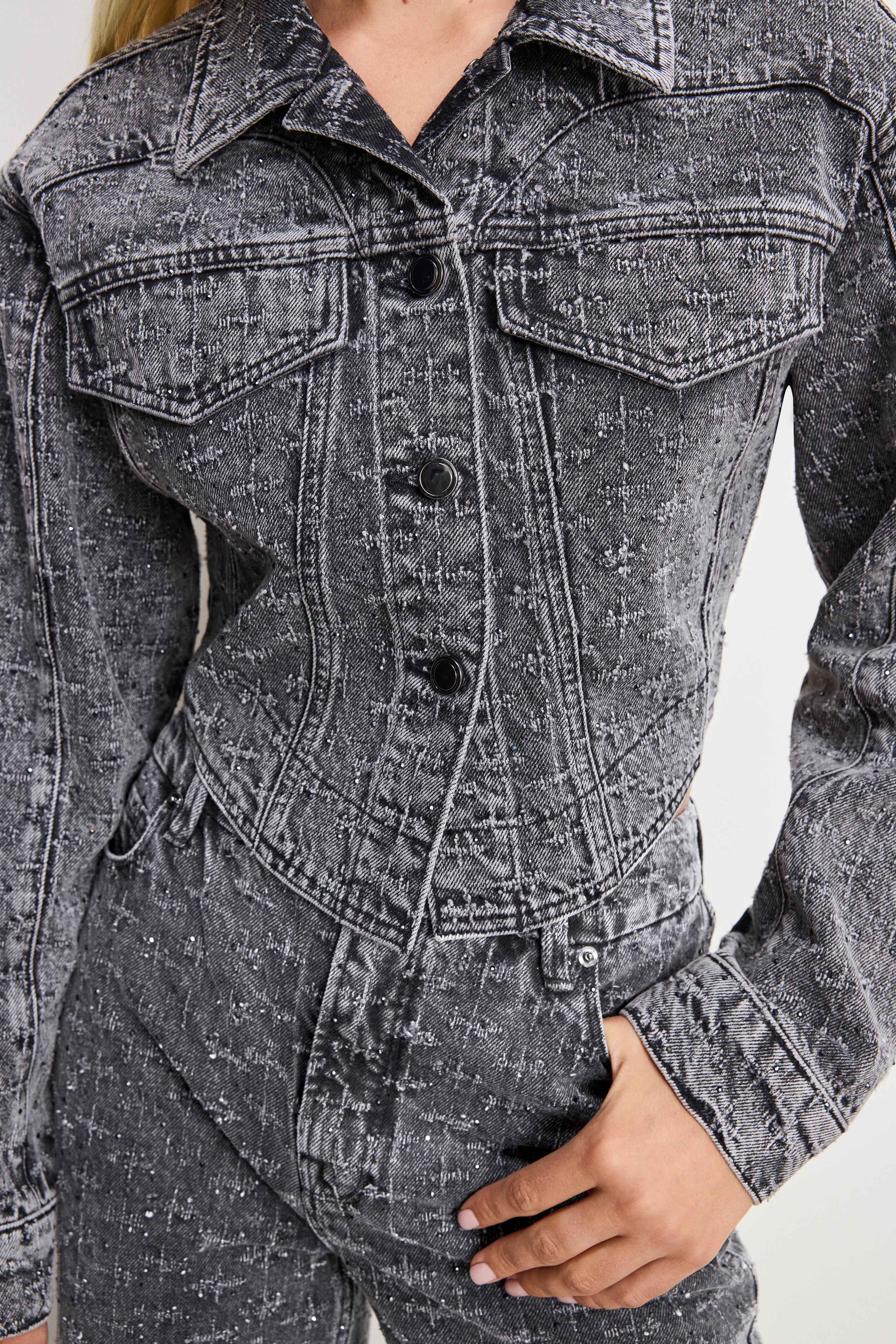 DOLLY CRYSTAL DENIM JACKET | BLACK415 - Image 3
