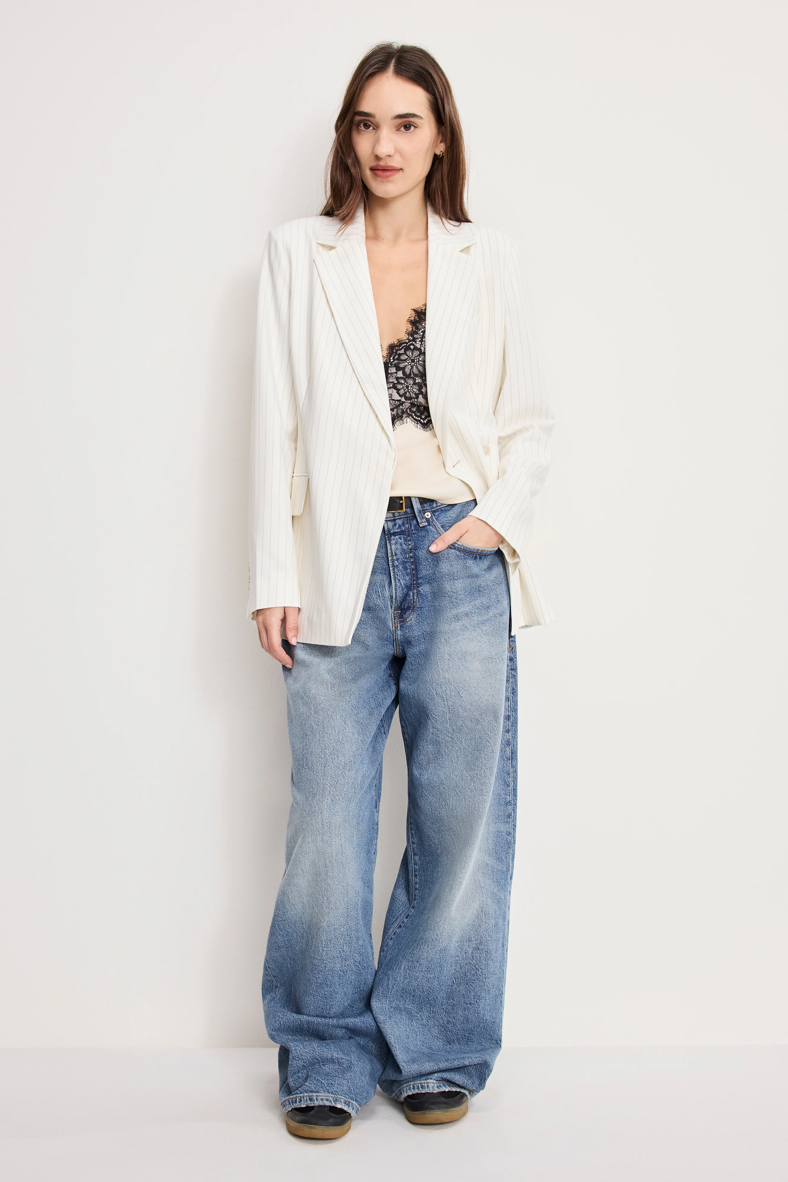 ESSENTIAL SUITING BELTED BLAZER | CHESTNUT PIN STRIPE - Image 3