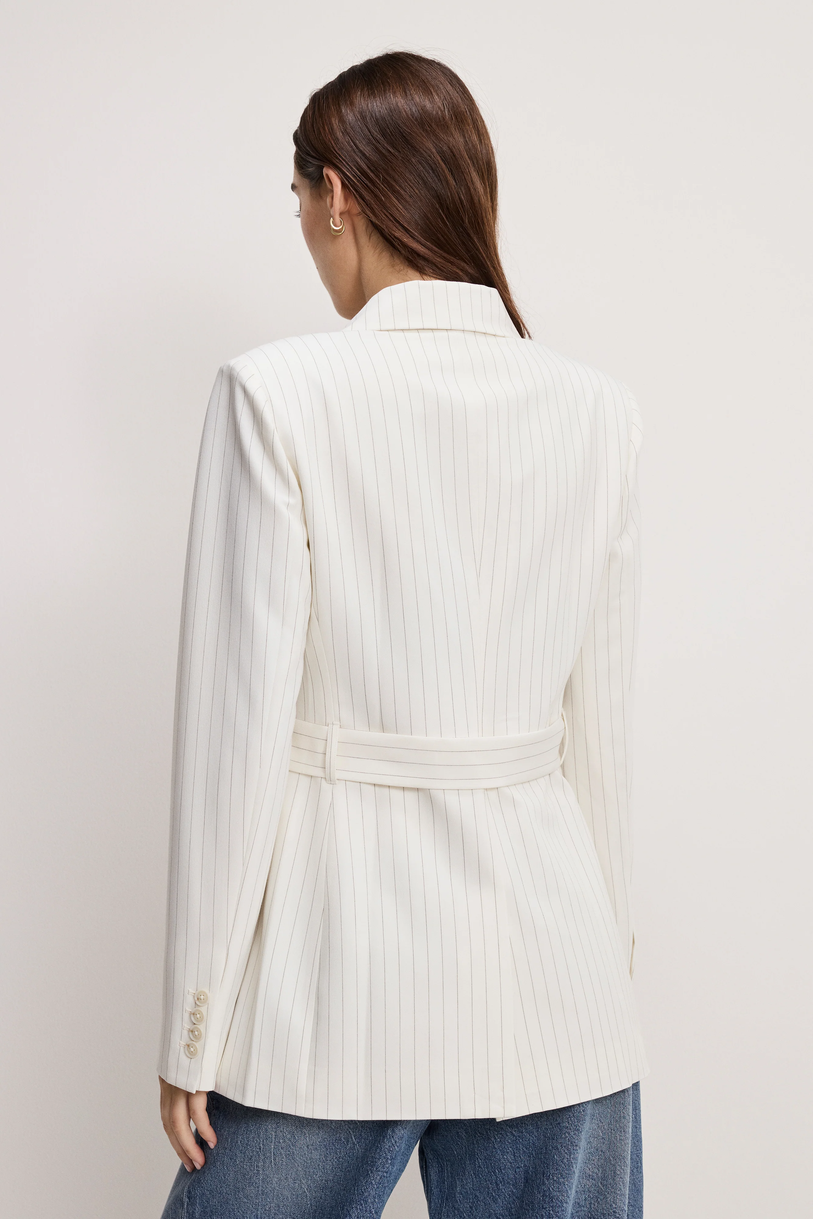 ESSENTIAL SUITING BELTED BLAZER | CHESTNUT PIN STRIPE - Image 4