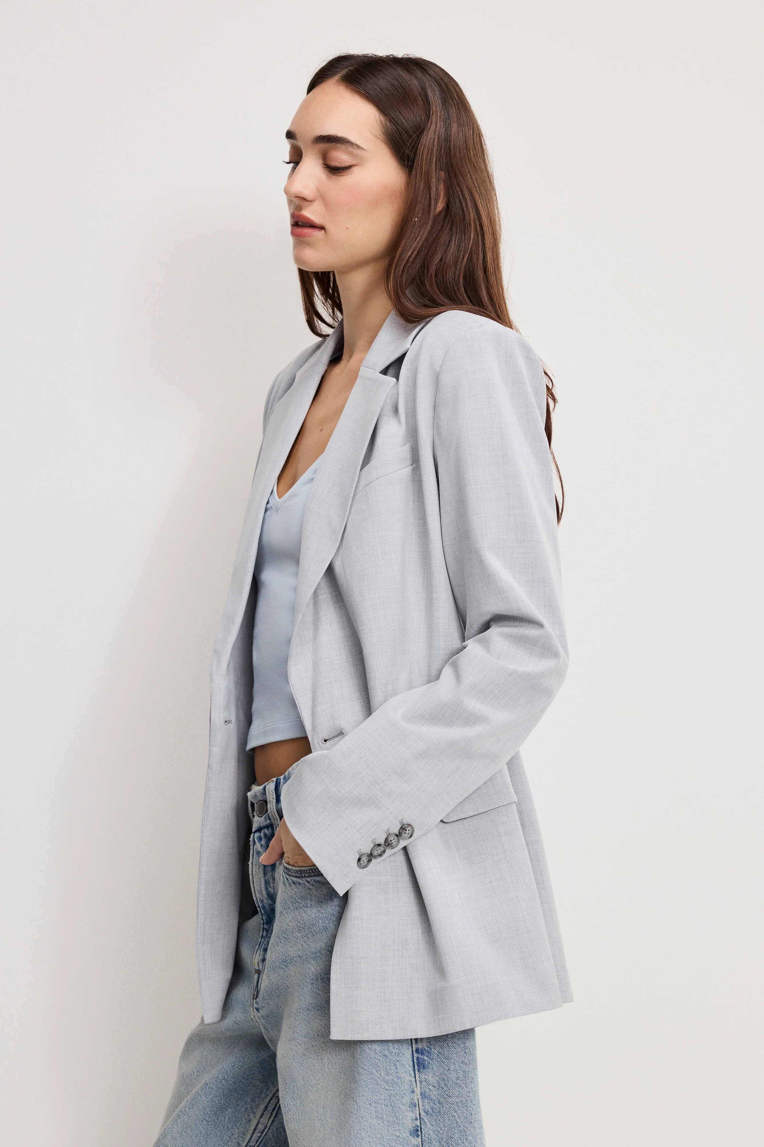 ESSENTIAL SUITING BELTED BLAZER | CROSSHATCH GREY - Image 3
