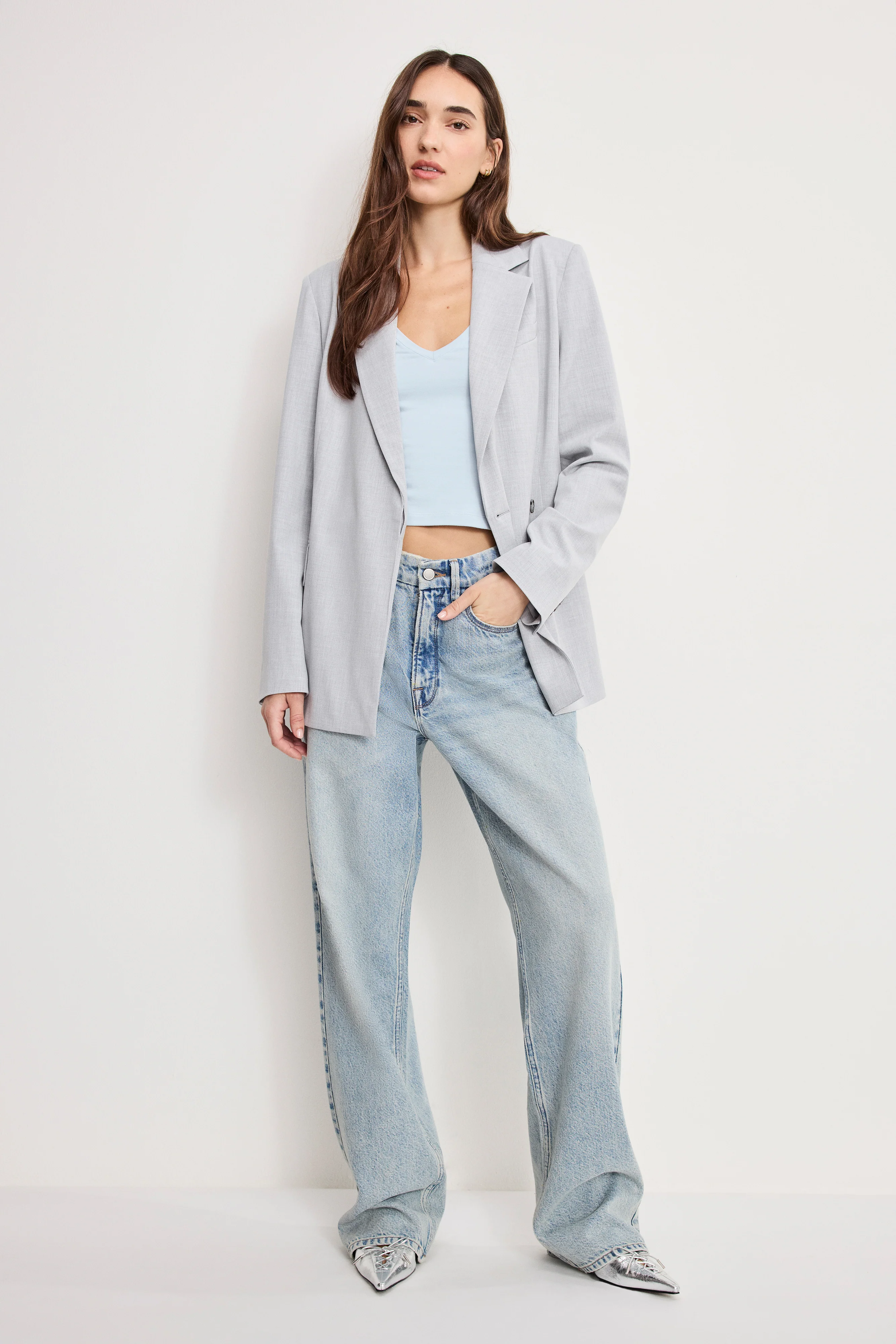 ESSENTIAL SUITING BELTED BLAZER | CROSSHATCH GREY - Image 4