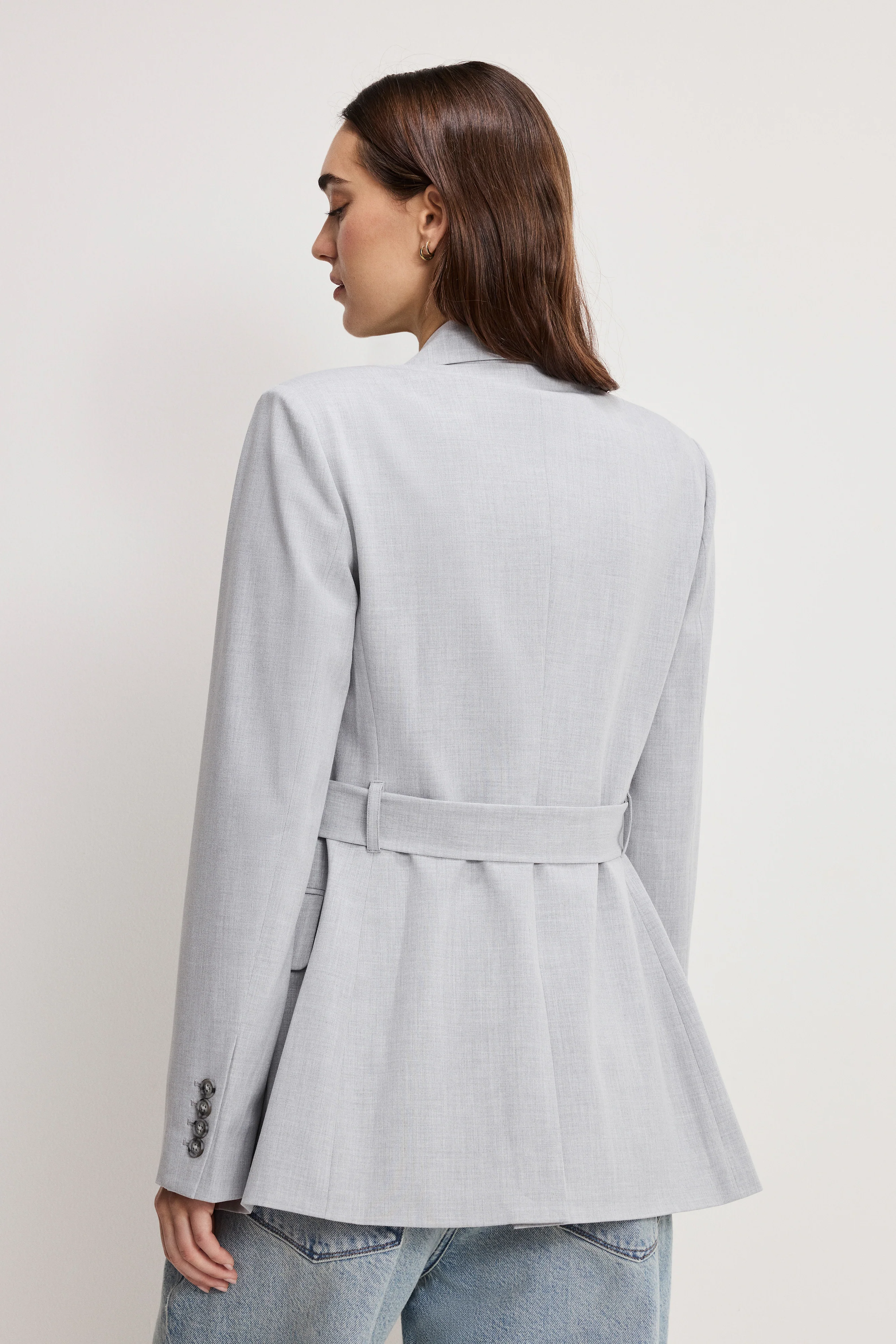ESSENTIAL SUITING BELTED BLAZER | CROSSHATCH GREY - Image 5