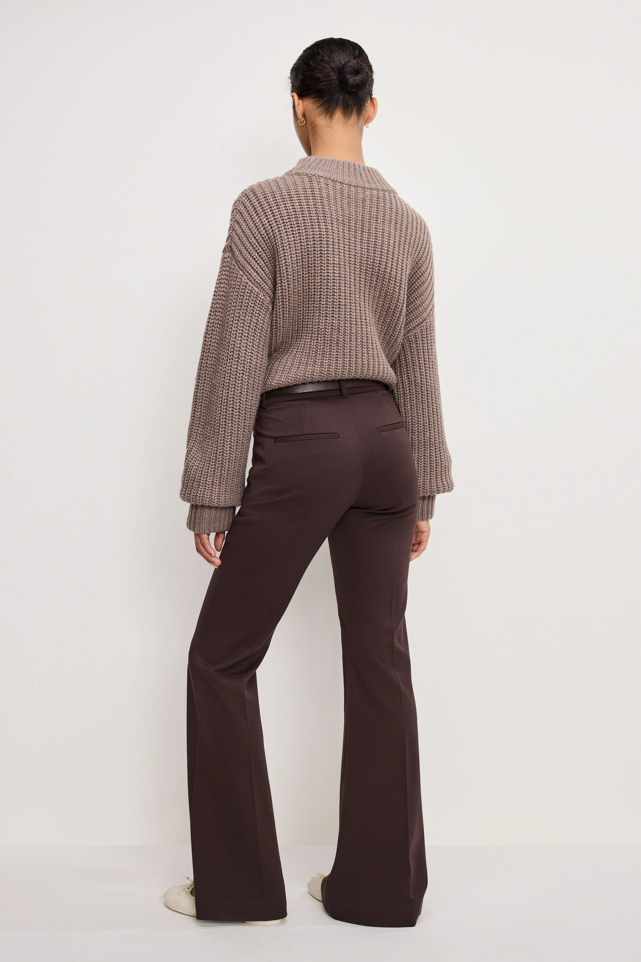 ESSENTIAL SUITING FLARE TROUSERS | DARK CHOCOLATE - Image 3