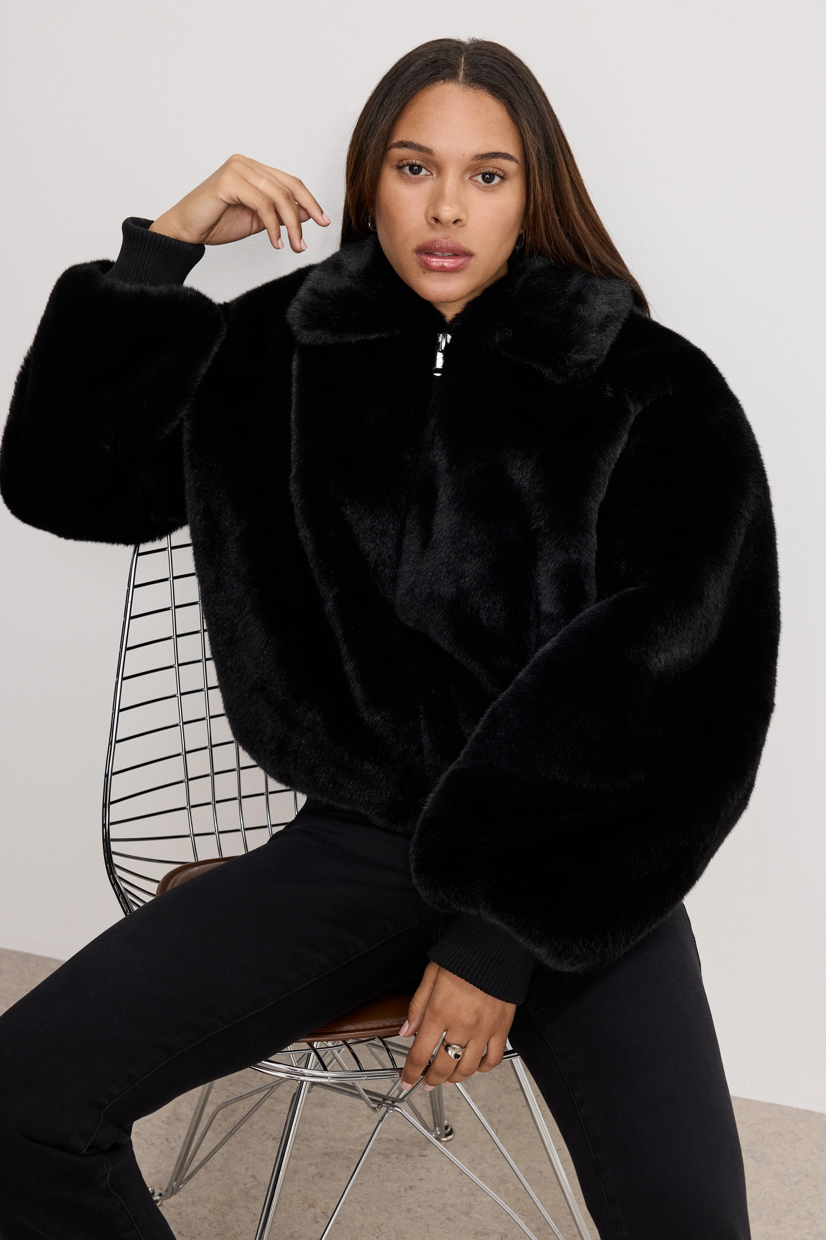FAUX FUR COLLAR JACKET | BLACK001 - Image 4