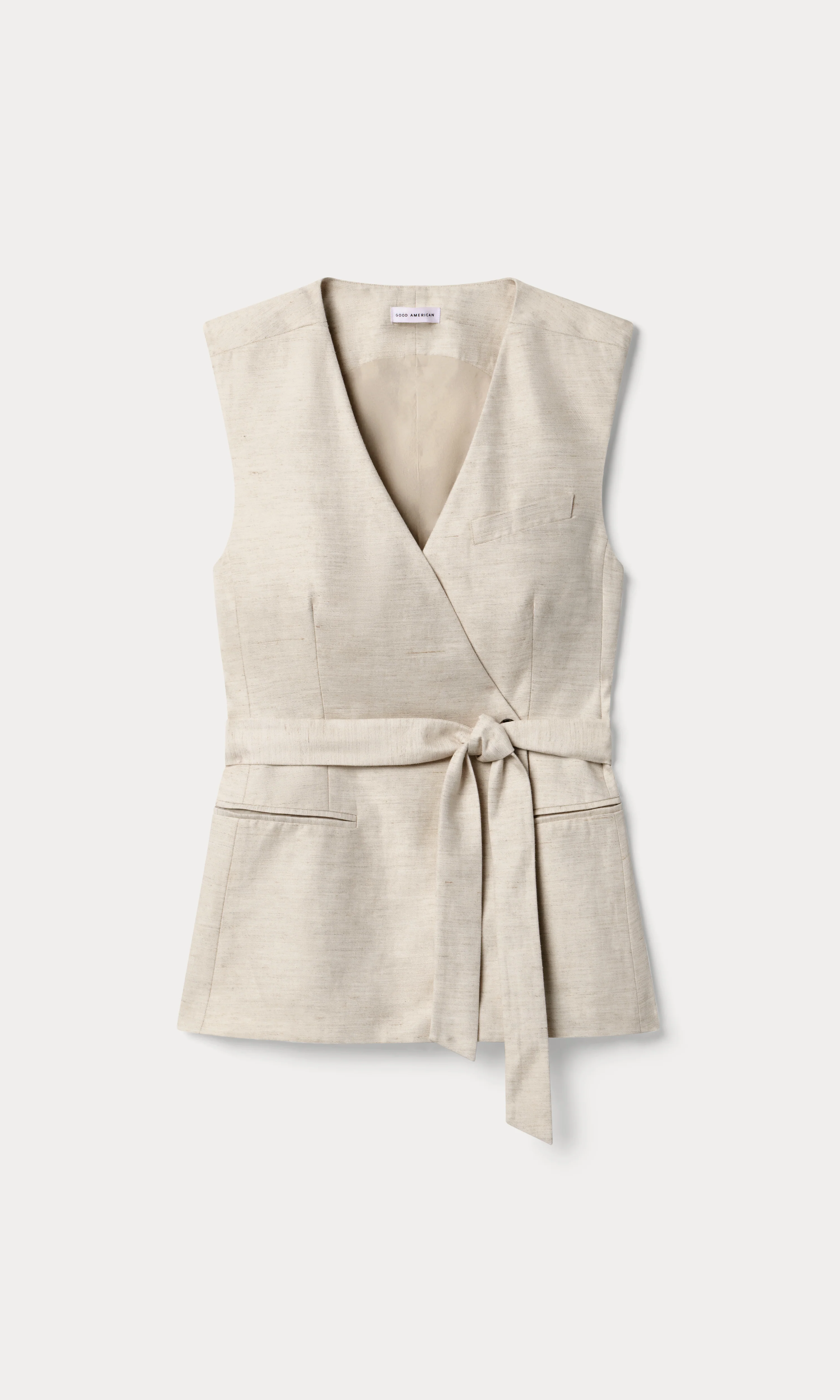 LINEN SLEEVELESS BELTED VEST | OAT - Image 5
