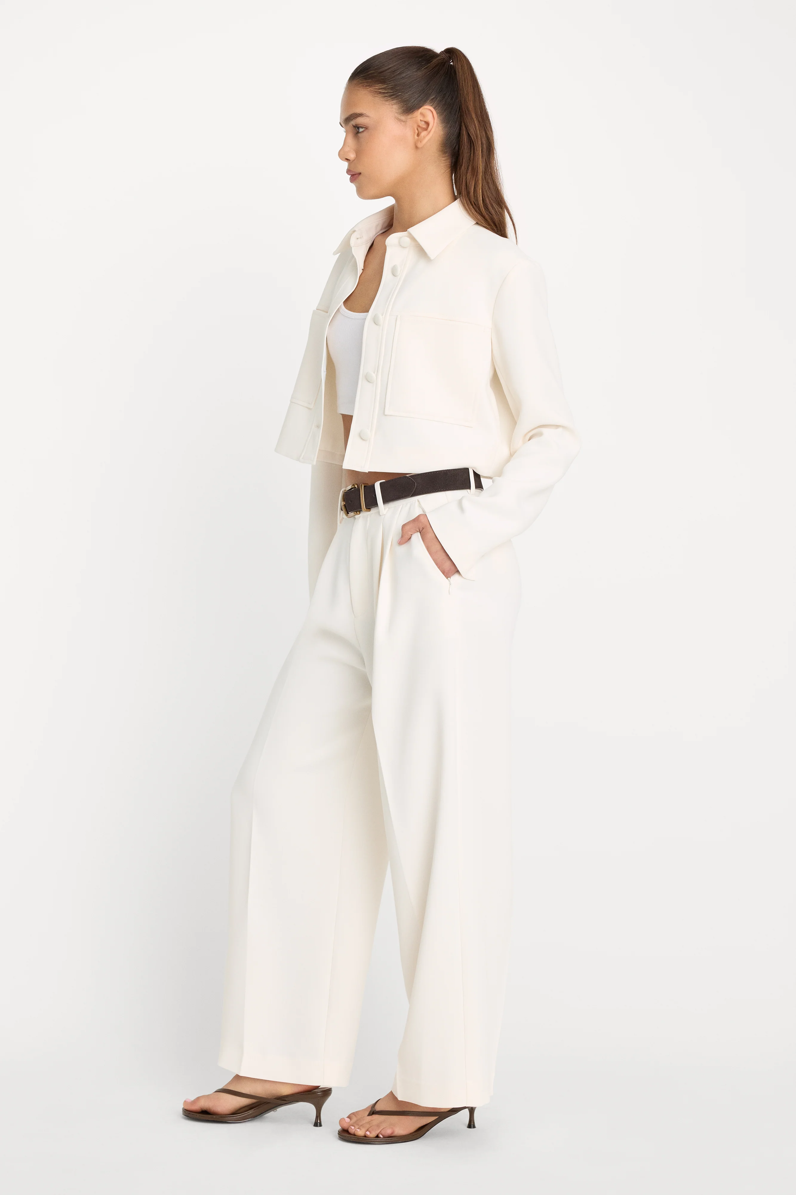 LUXE SUITING HIGH-RISE CROPPED WIDE LEG TROUSER | SOFT SHELL - Image 3