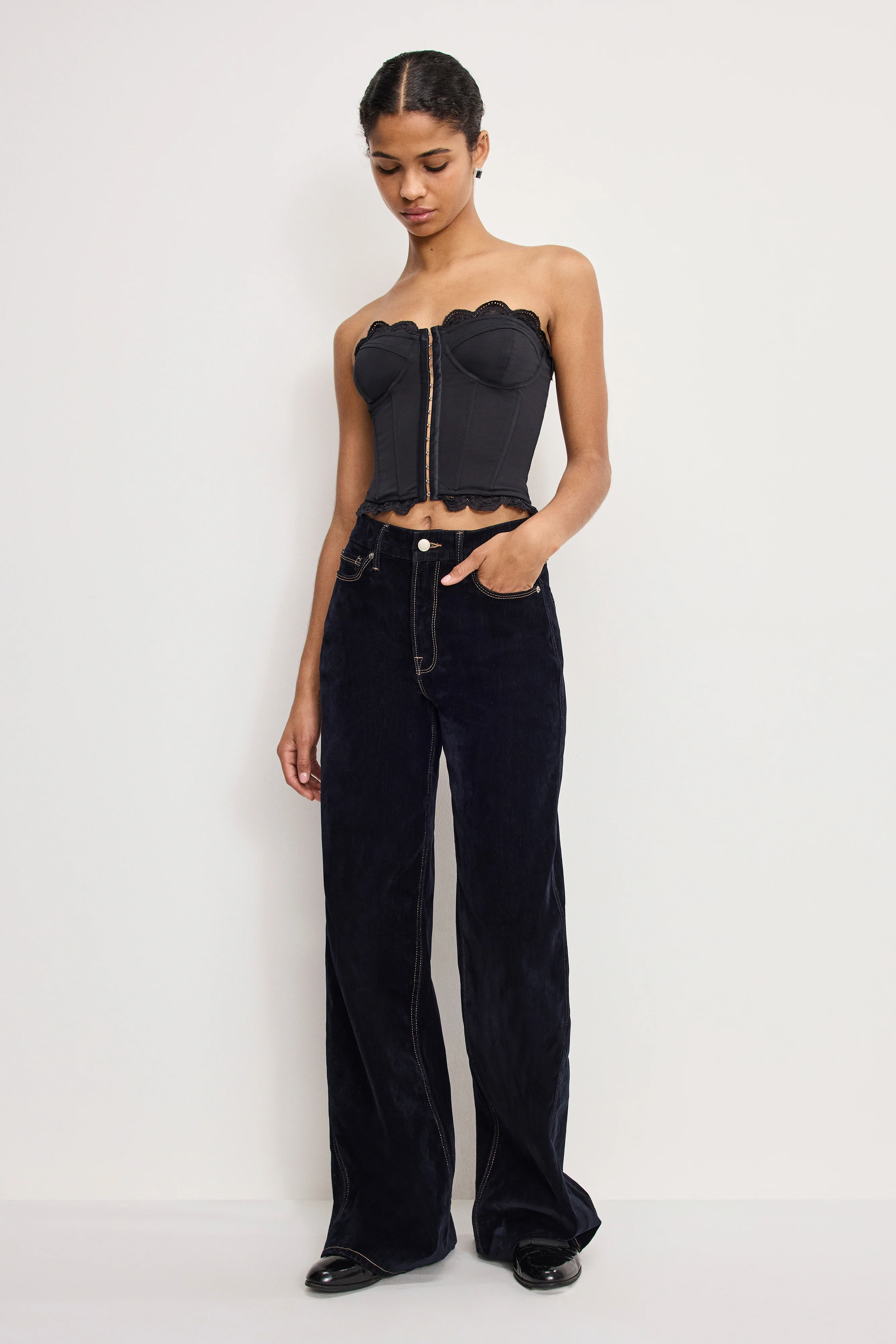 MATTE JERSEY LACE TRIM  BUSTIER | BLACK001 - Image 2