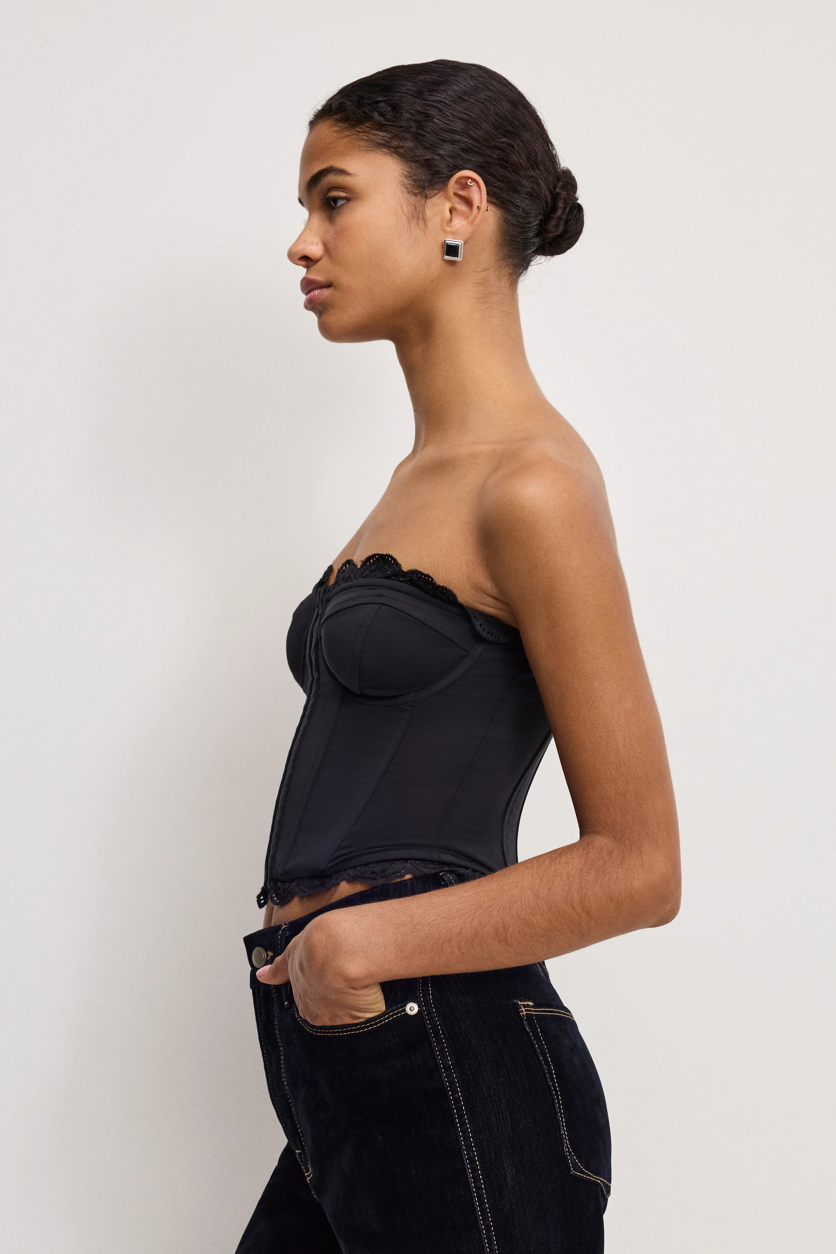 MATTE JERSEY LACE TRIM  BUSTIER | BLACK001 - Image 3