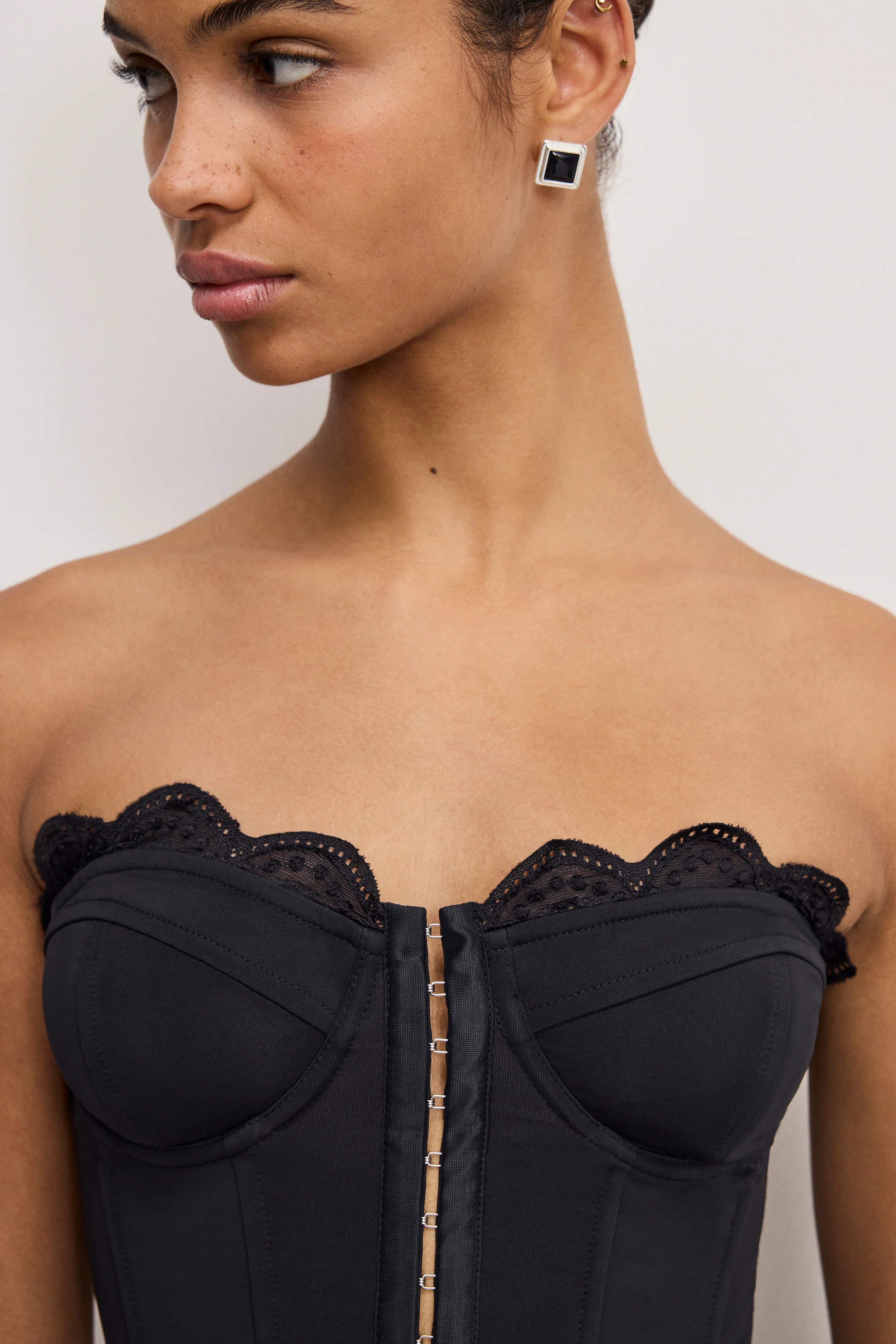 MATTE JERSEY LACE TRIM  BUSTIER | BLACK001 - Image 5