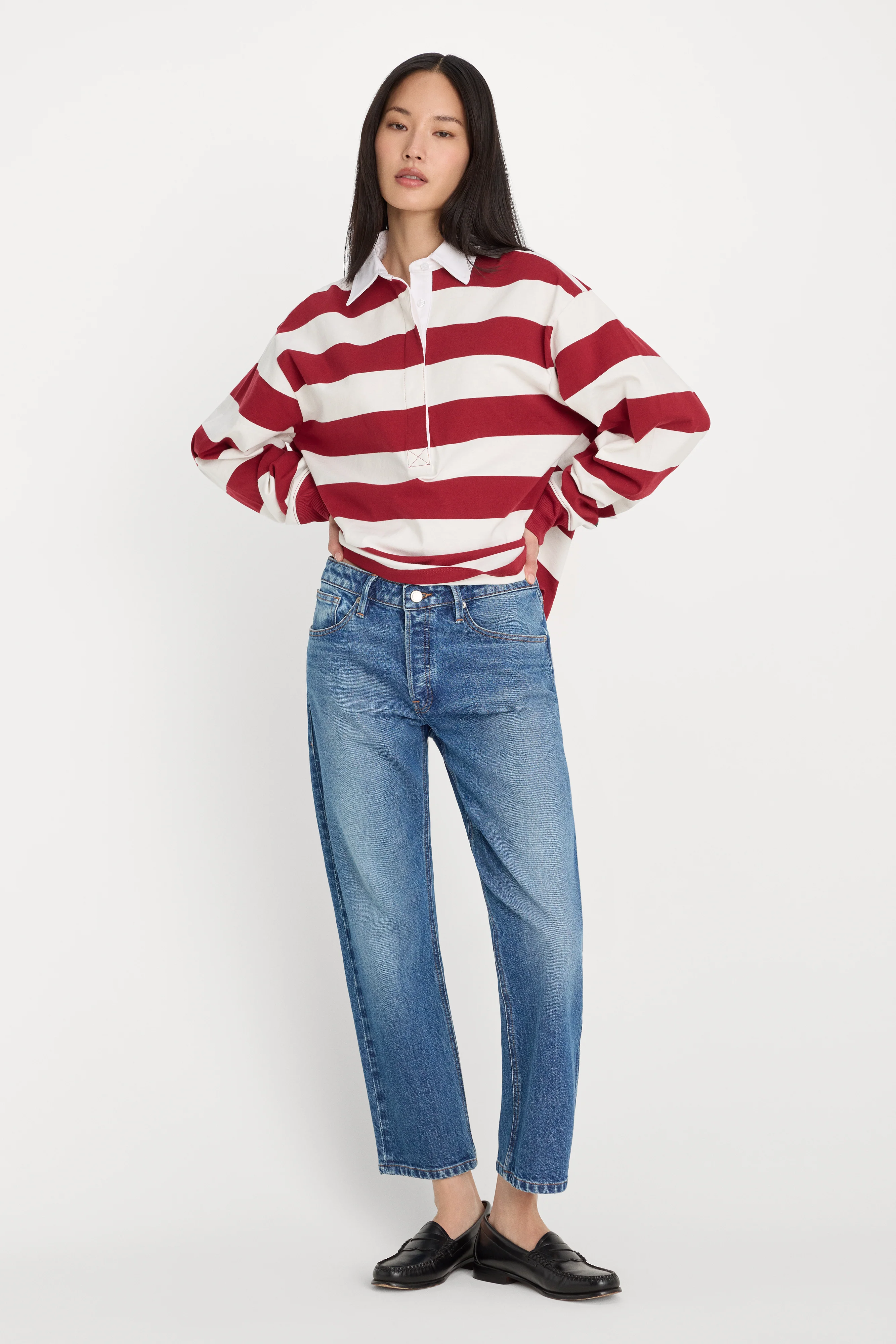 OVERSIZED RUGBY TEE | MERLOT AND CHALK RUGBY STRIPE - Image 3
