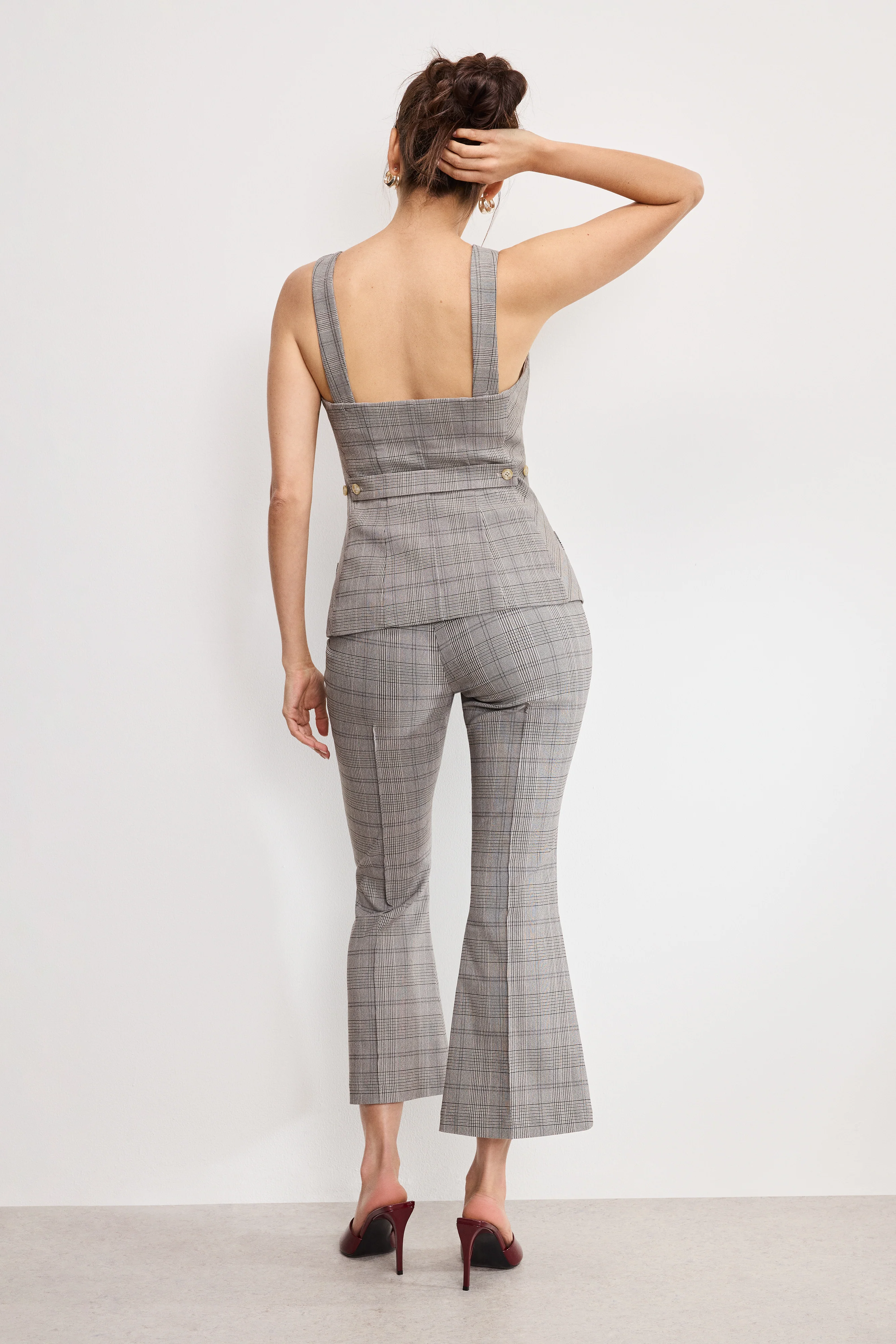 PLAID PULL ON KICK FLARE PANTS | GLEN PLAID001 - Image 2