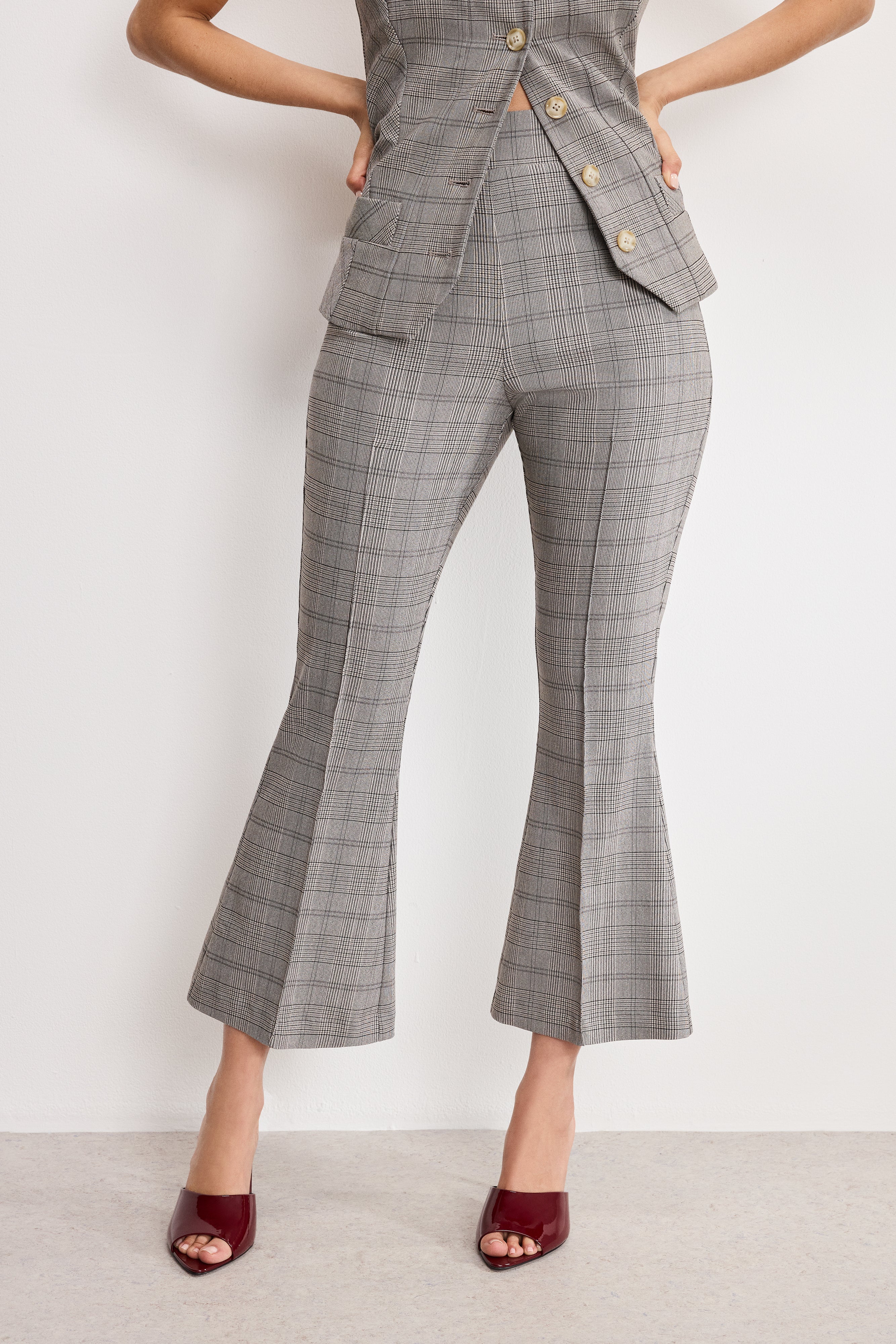 PLAID PULL ON KICK FLARE PANTS | GLEN PLAID001 - Image 3