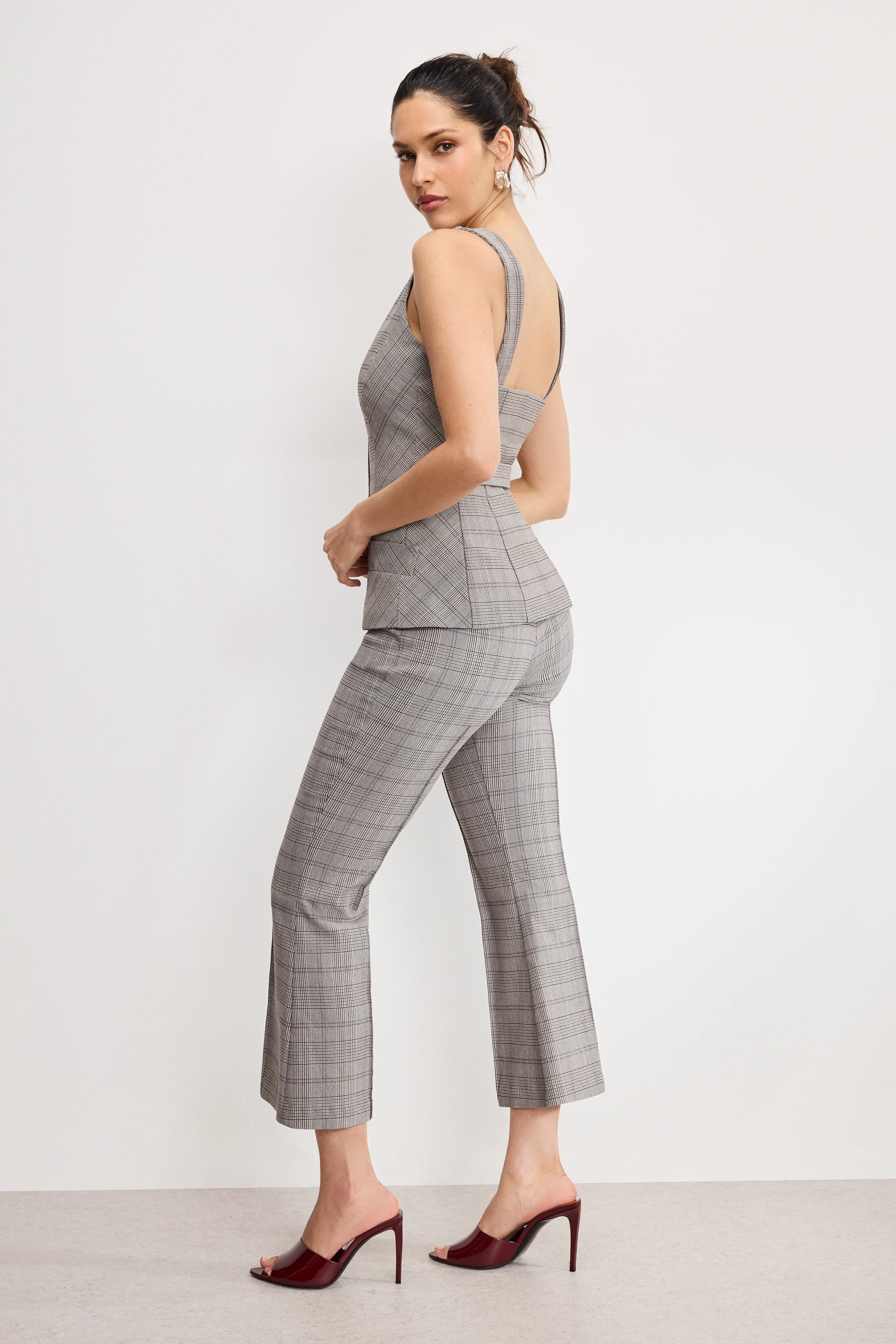 PLAID PULL ON KICK FLARE PANTS | GLEN PLAID001 - Image 4