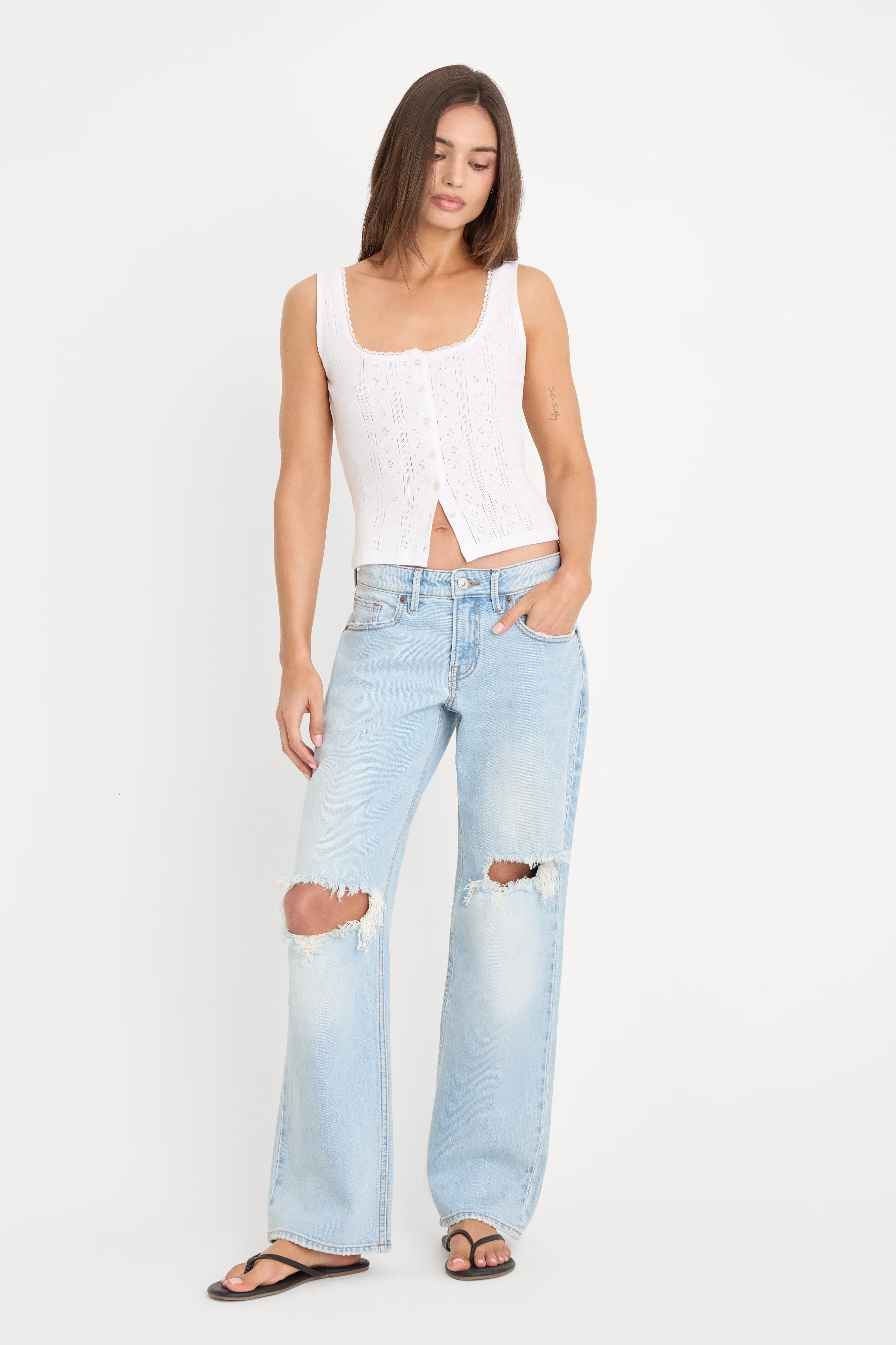 THE POINTELLE BUTTON DOWN TANK | WHITE - Image 5