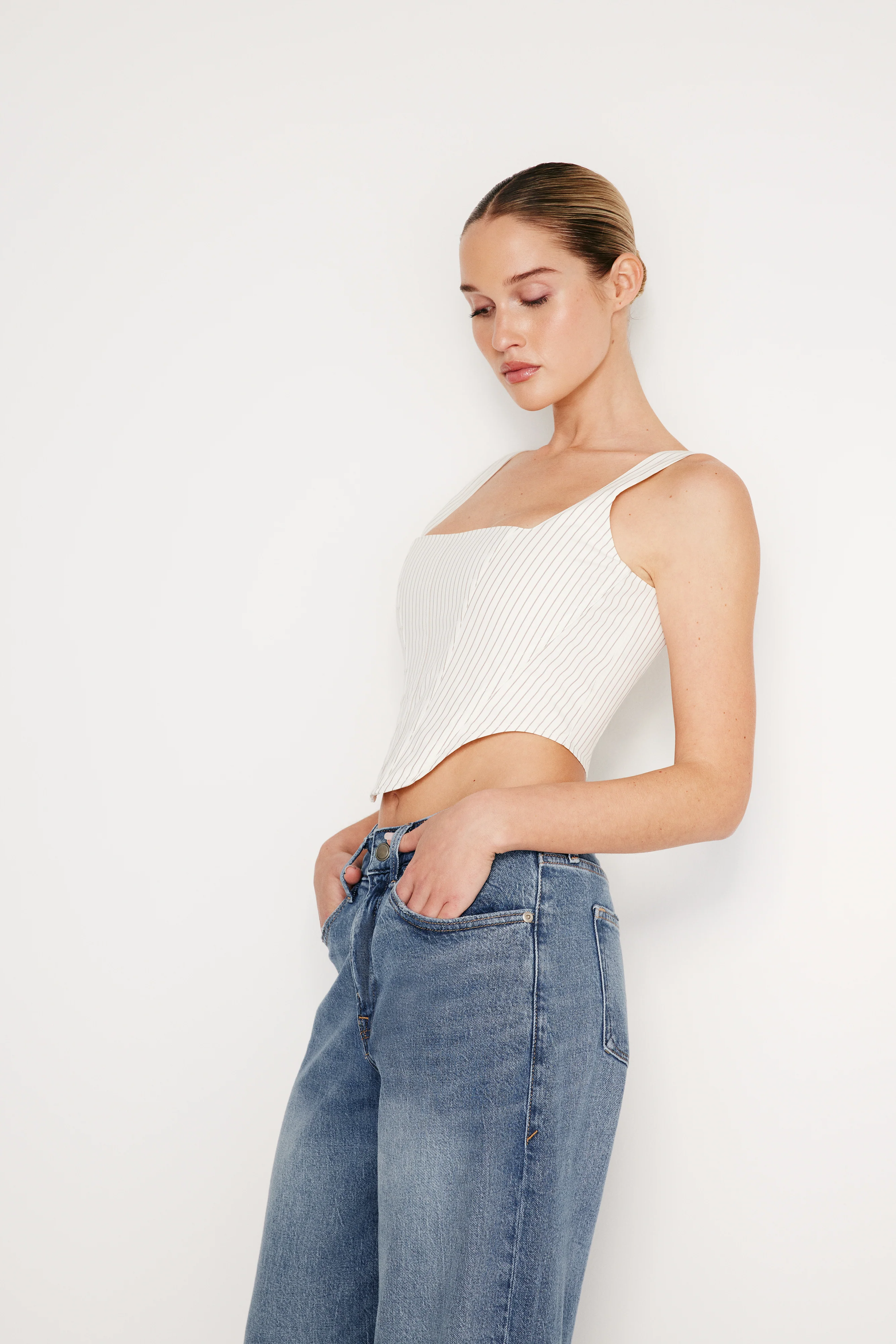 POPLIN CORSET TOP | PUTTY PENCIL STRIPE003 - Image 3
