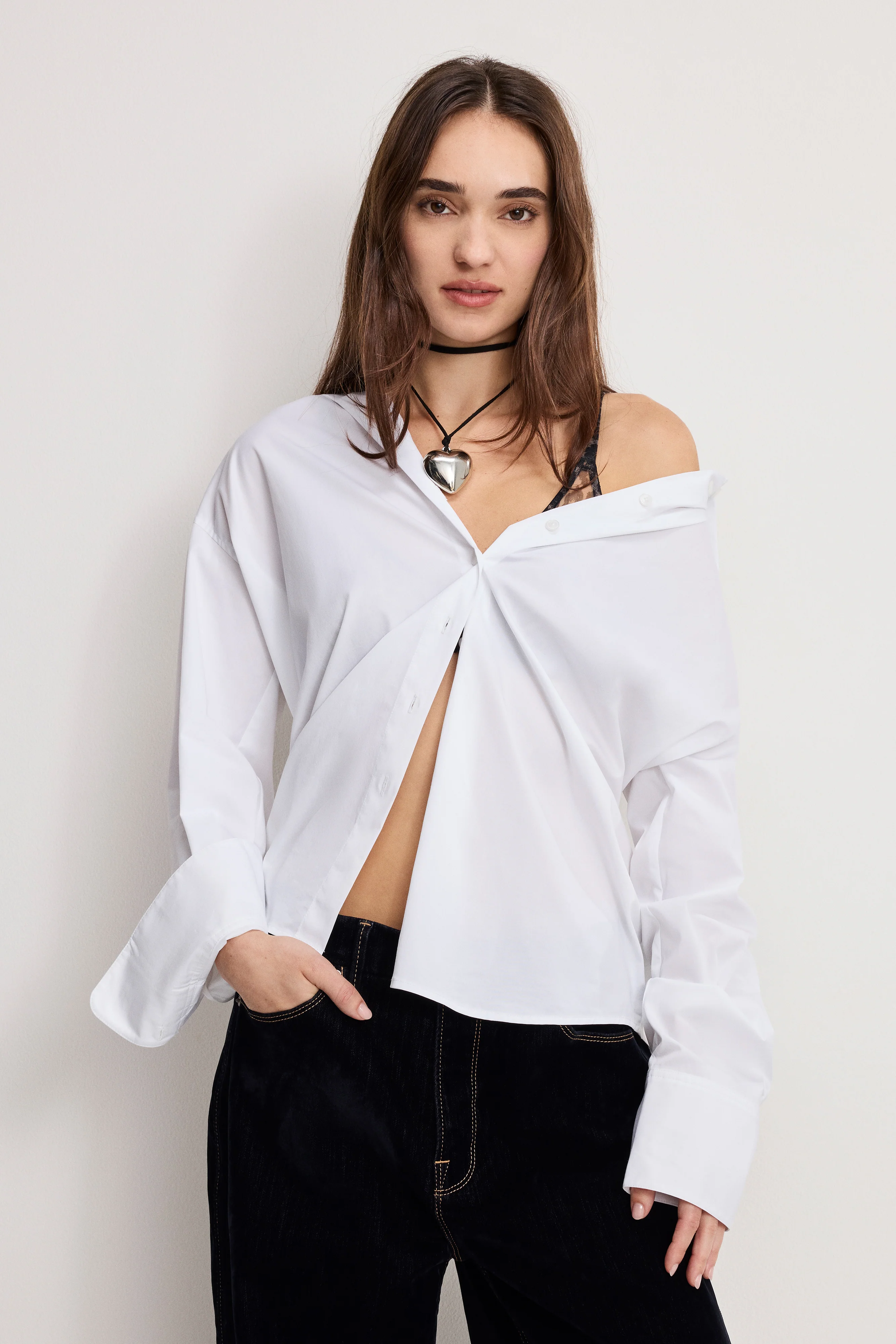 POPLIN OVERSIZED SHIRT W BUTTON ADJUSTABLE WAIST | WHITE001