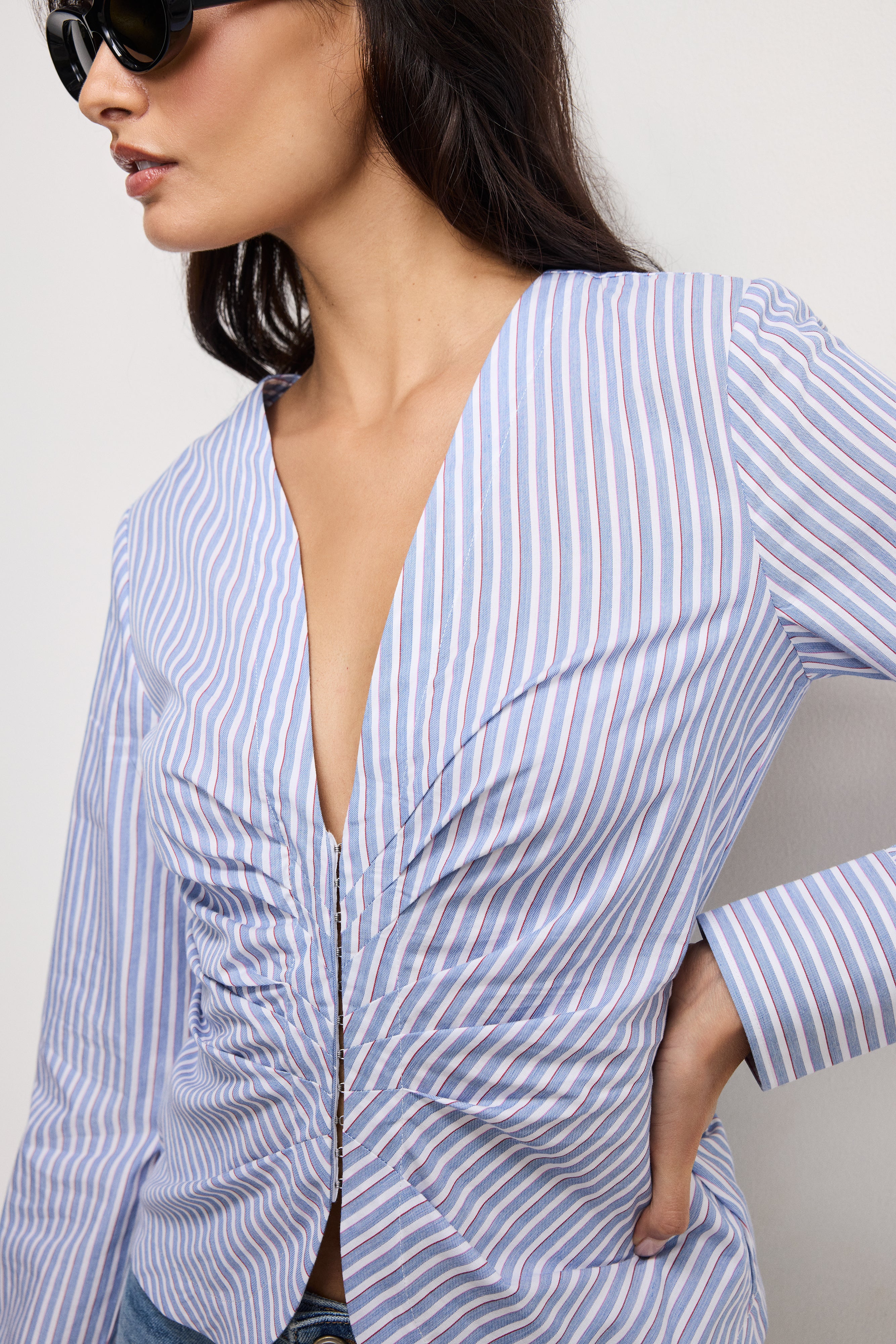 POPLIN RUCHED SHIRT | VACAY STRIPE001 - Image 3