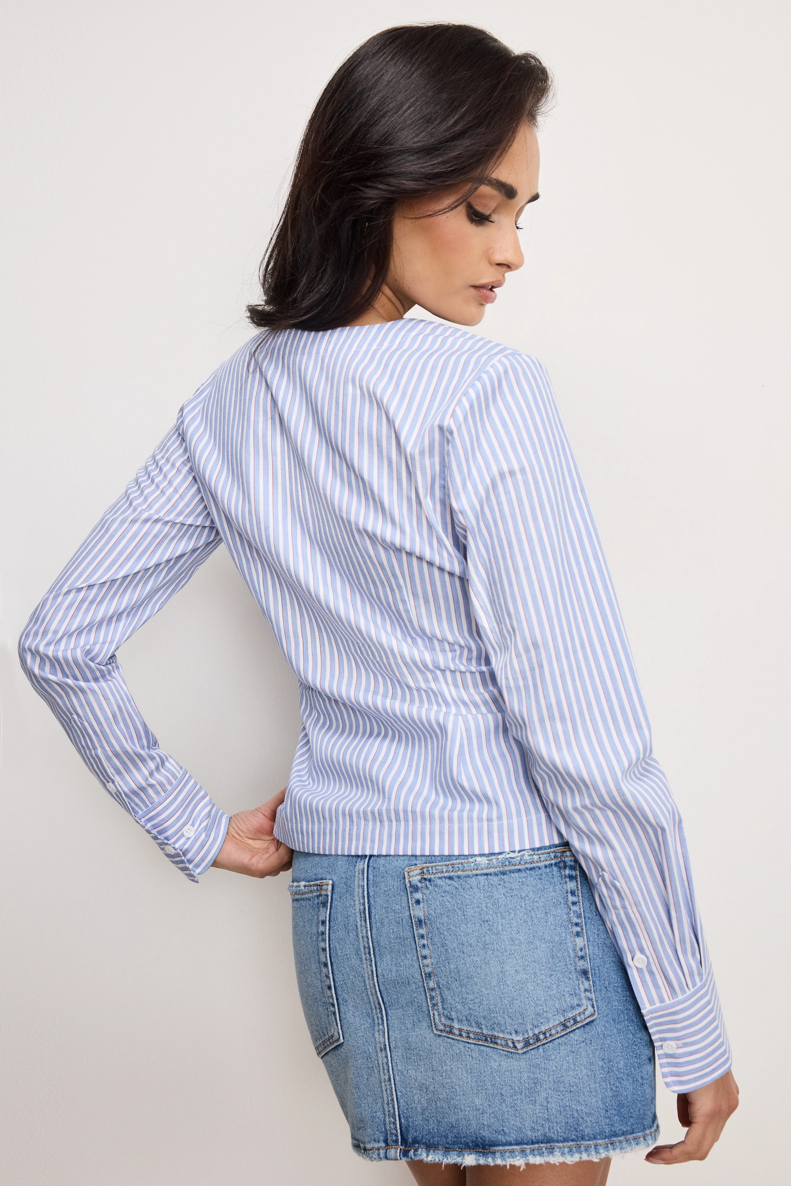POPLIN RUCHED SHIRT | VACAY STRIPE001 - Image 4