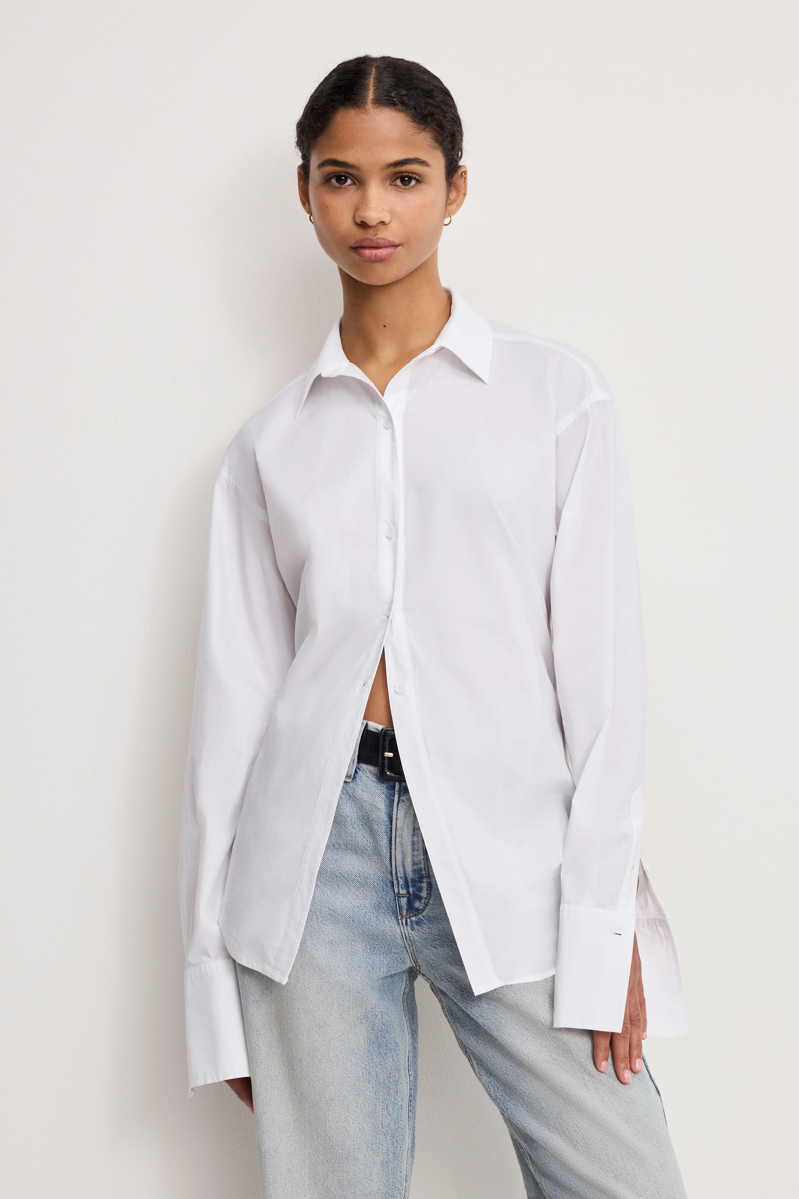 POPLIN TIE BACK SHIRT | WHITE001