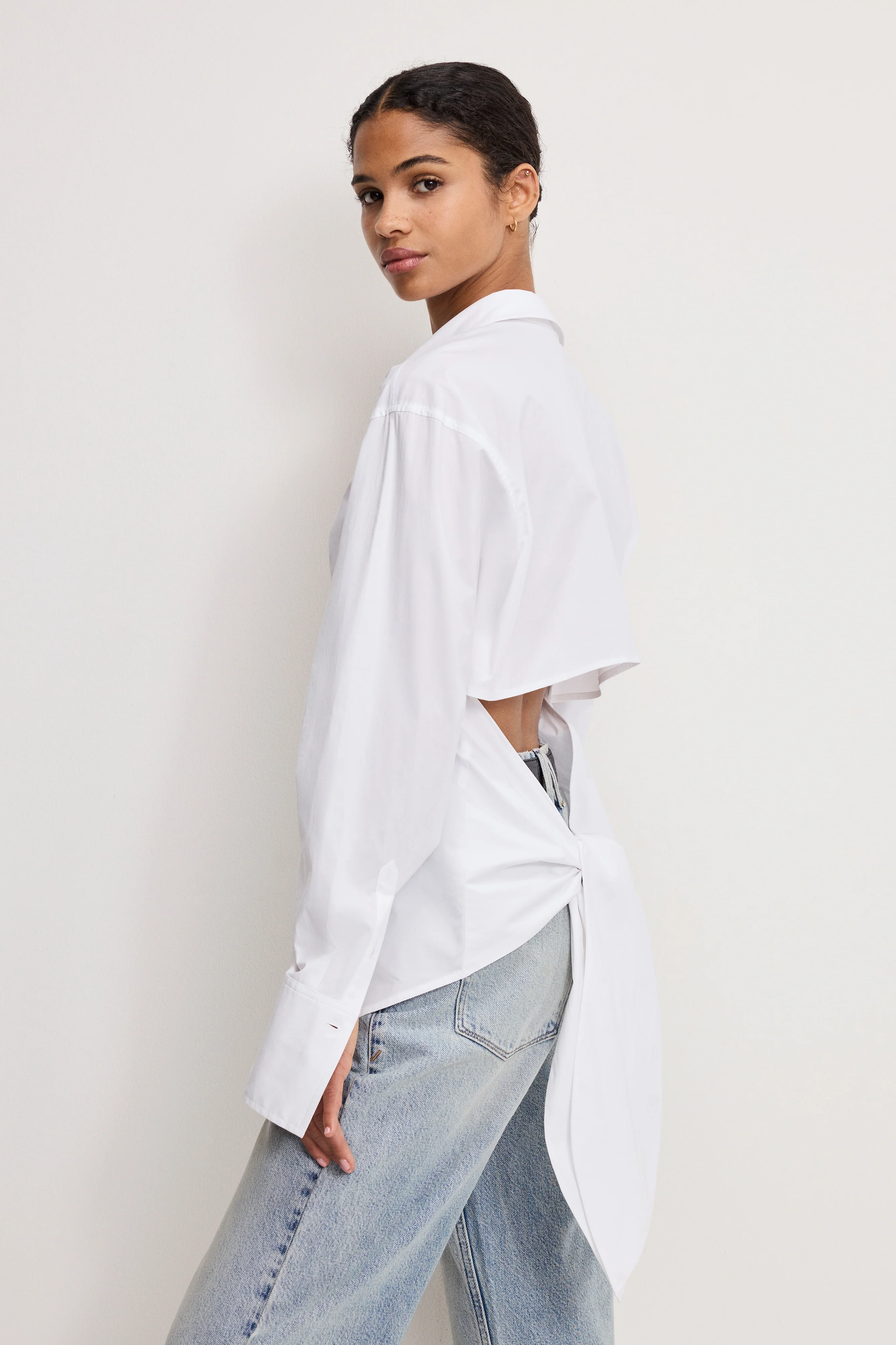 POPLIN TIE BACK SHIRT | WHITE001 - Image 3