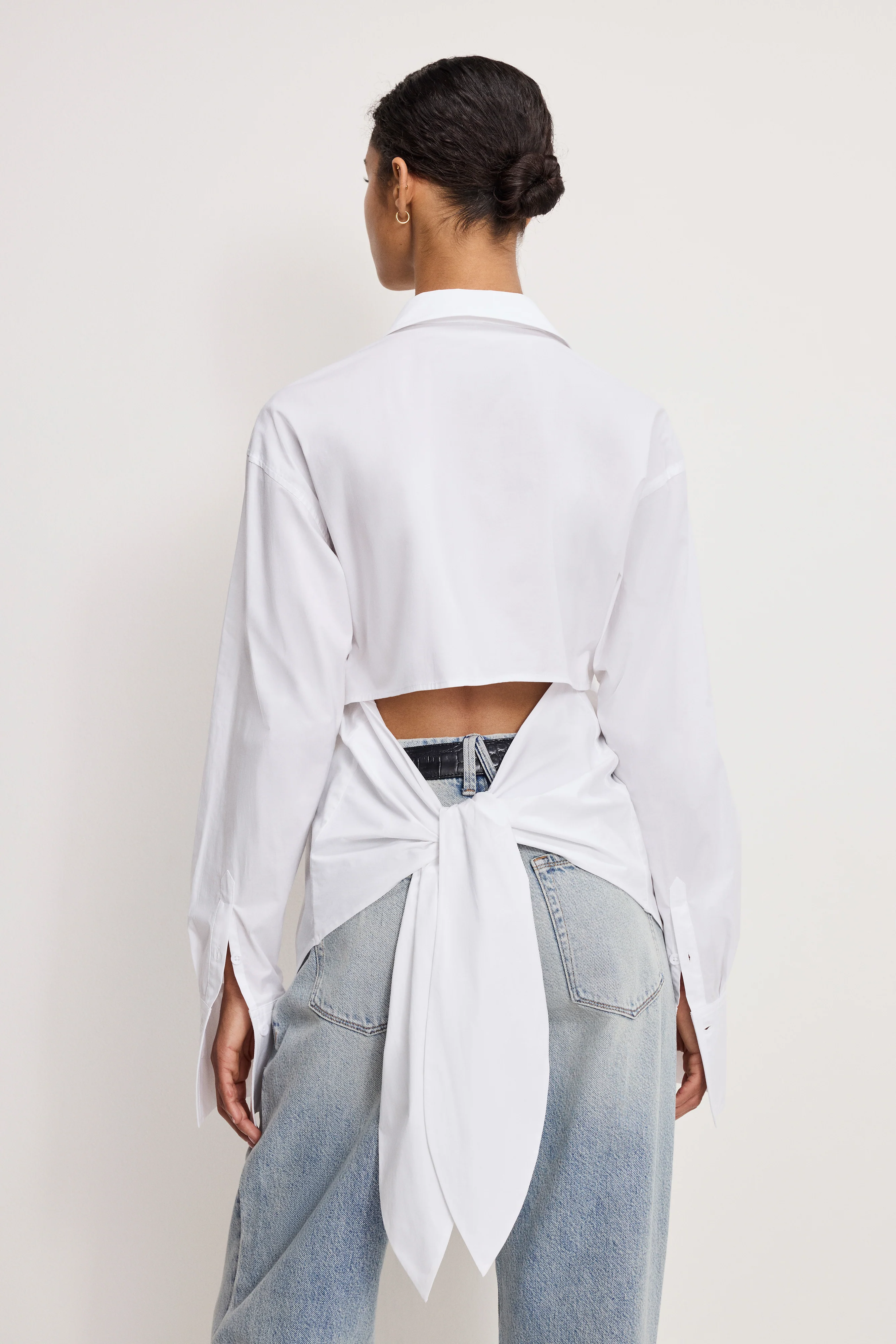 POPLIN TIE BACK SHIRT | WHITE001 - Image 4