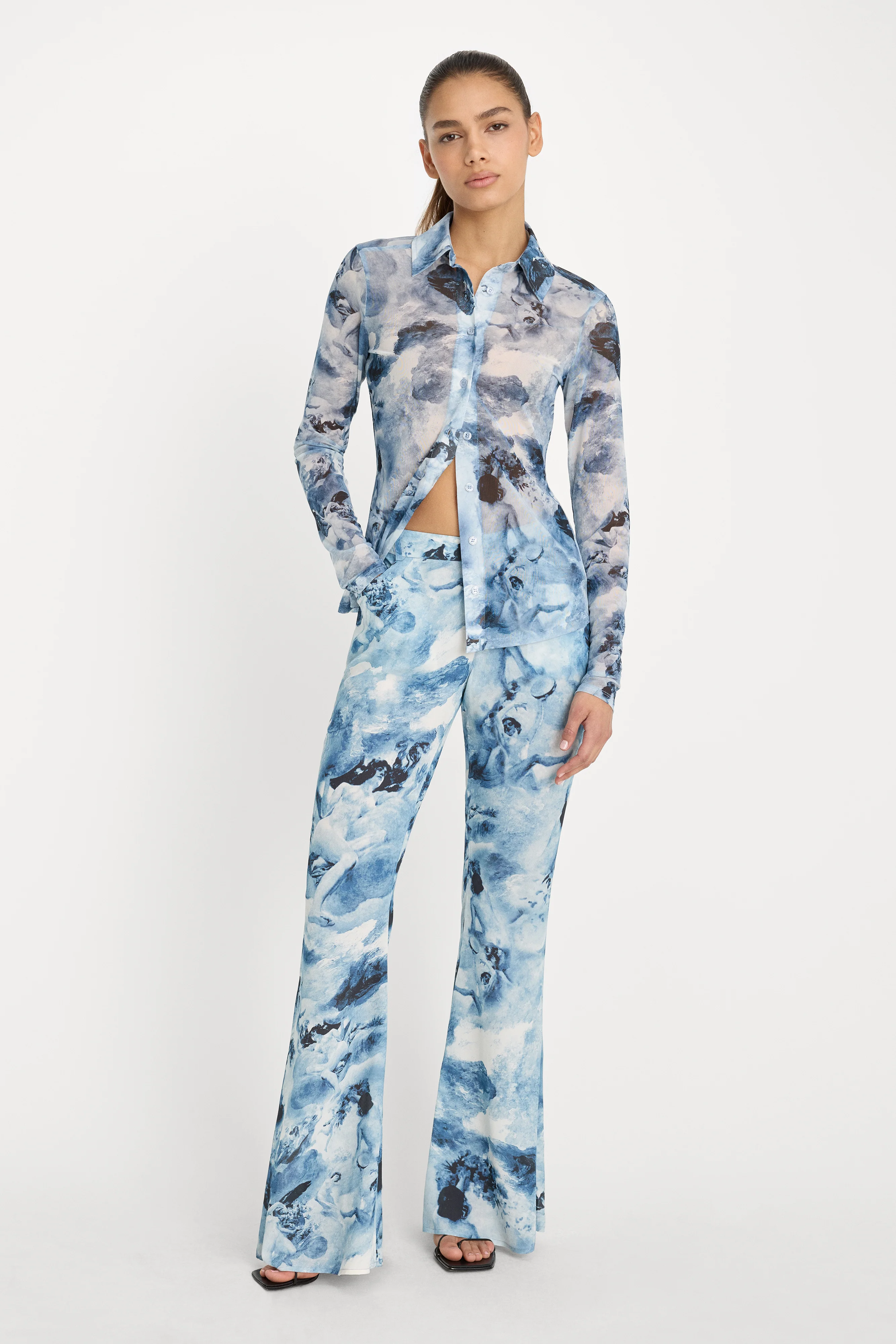 MESH BUTTON UP TOP | BLUE ANGEL PRINT - Image 3