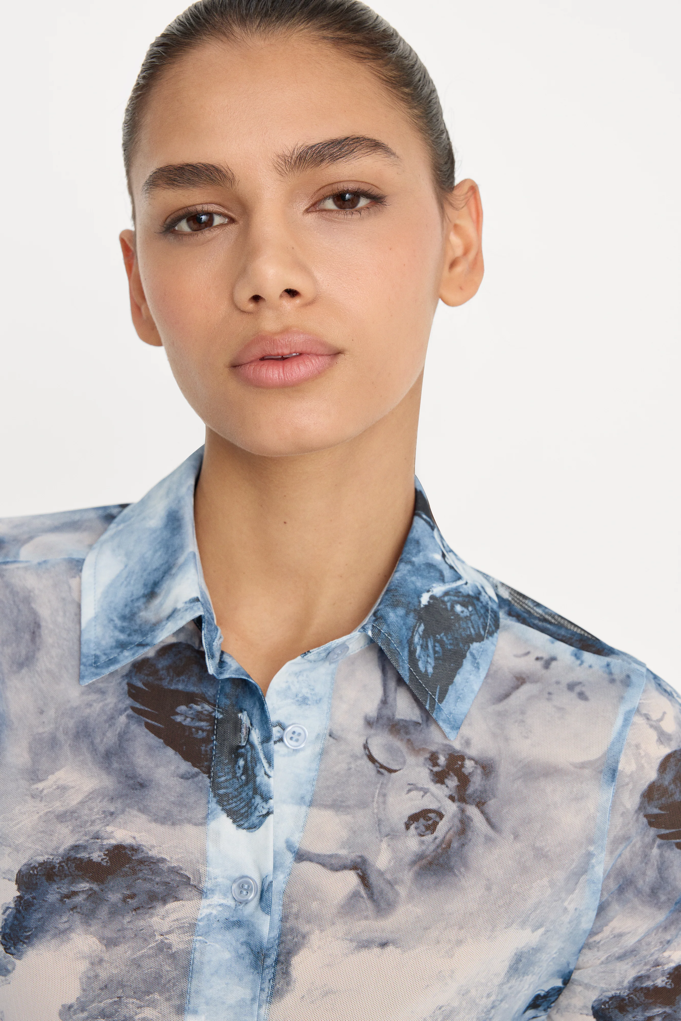 MESH BUTTON UP TOP | BLUE ANGEL PRINT - Image 5