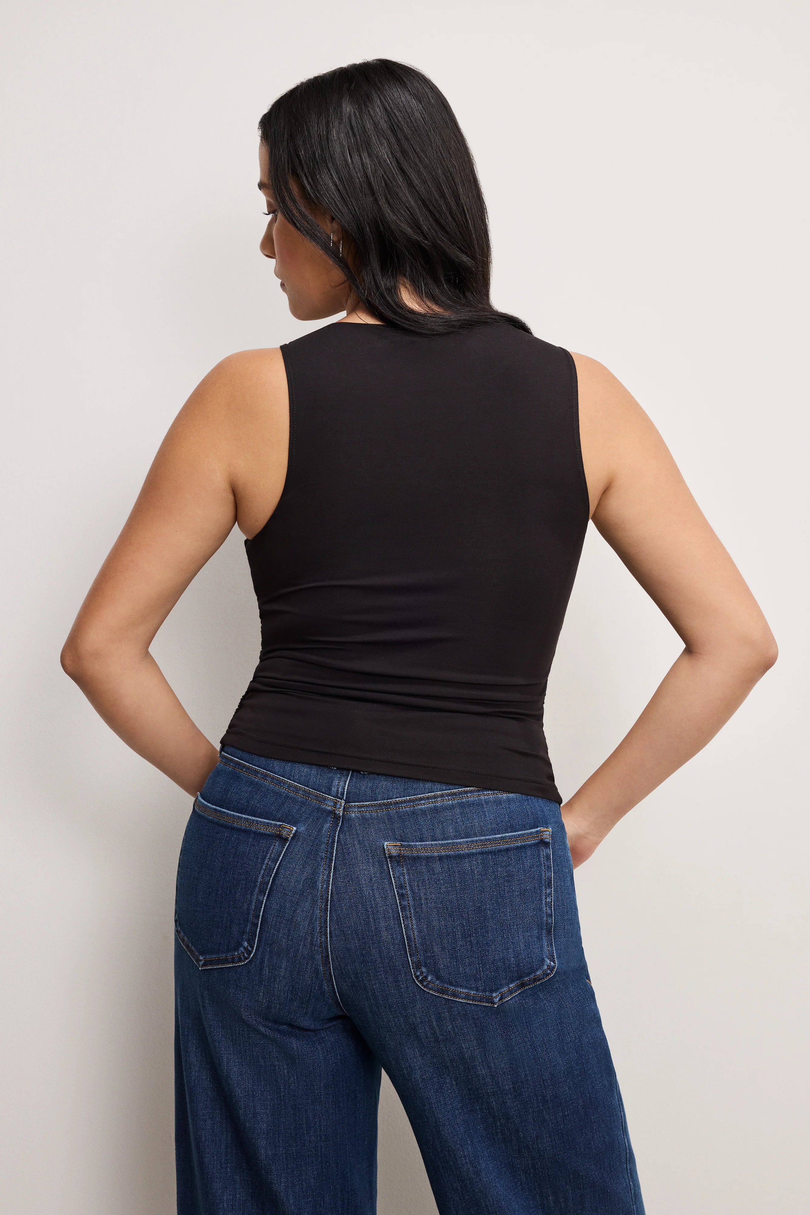 STRETCH JERSEY RUCHED TANK TOP | BLACK001 - Image 2