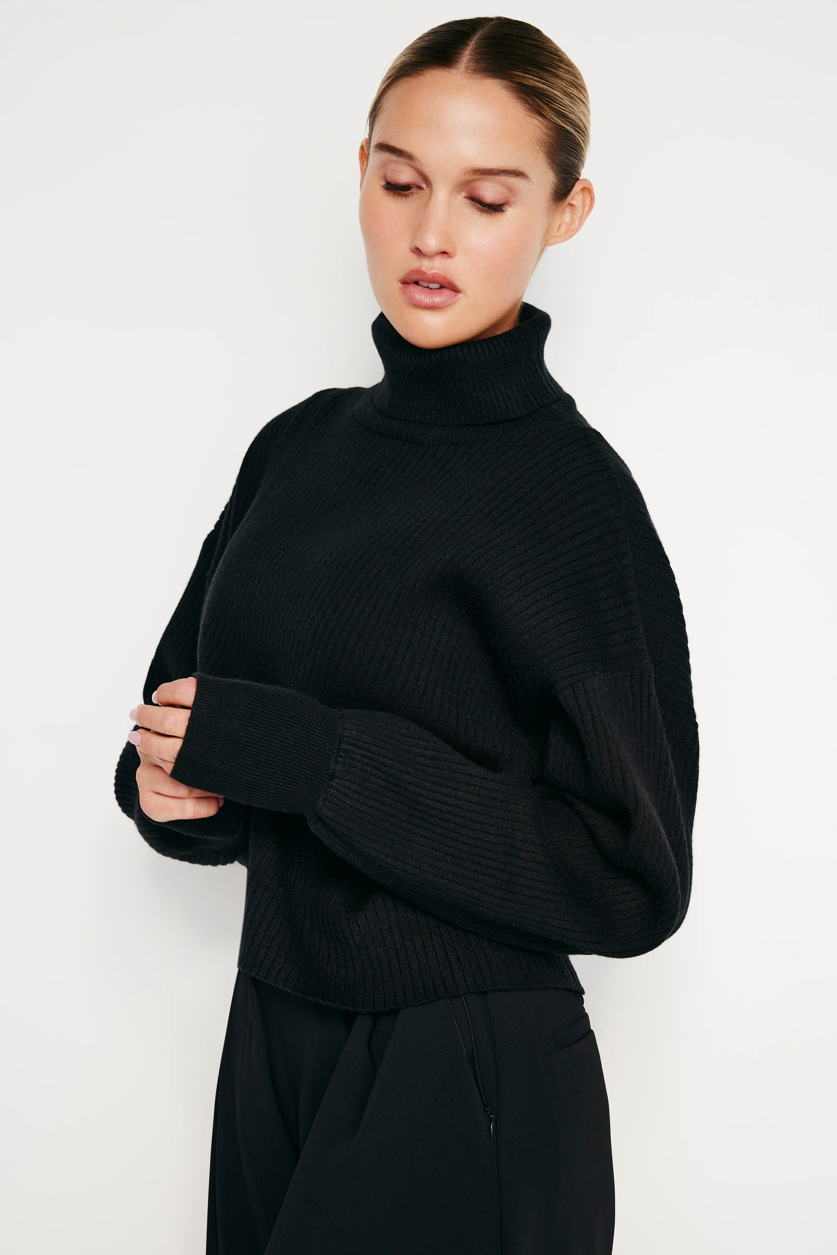 RIB MOCK NECK SWEATER | BLACK001 - Image 2