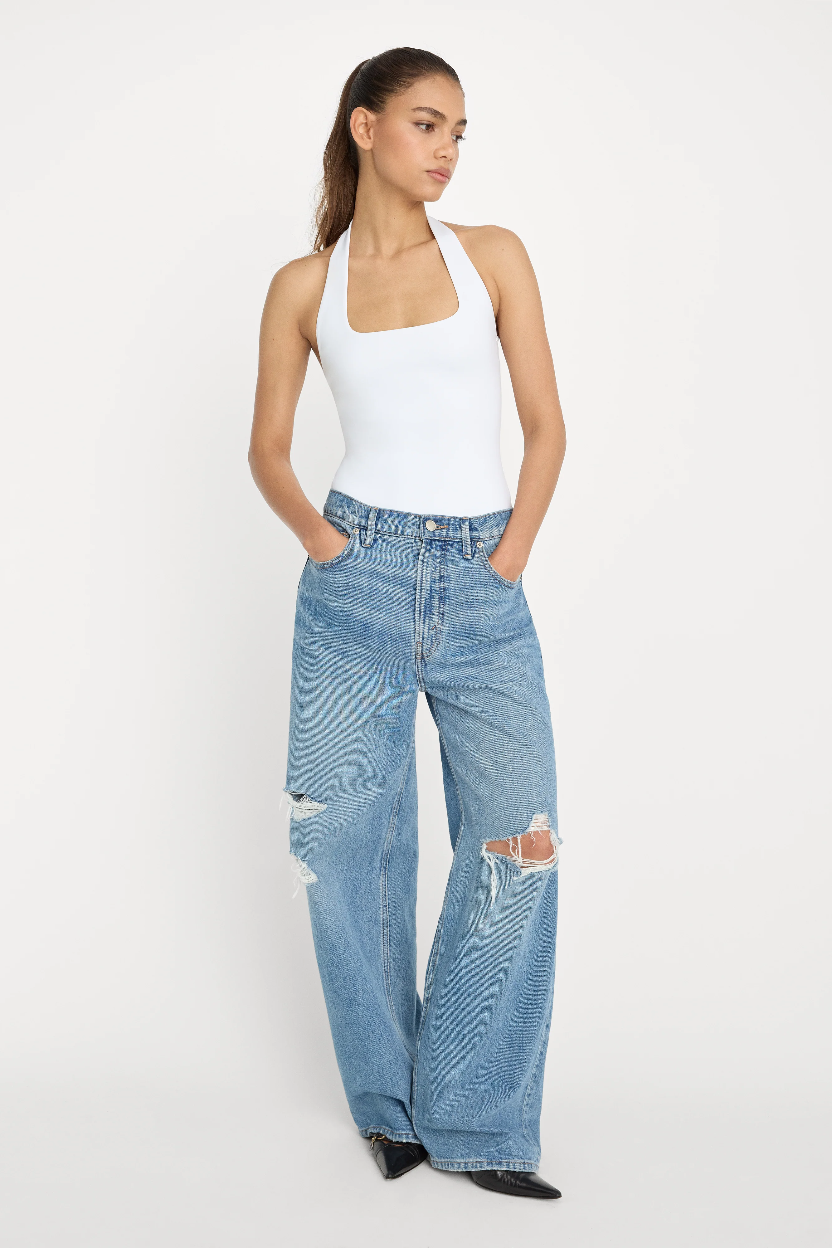 SCULPTING HALTER SQUARE NECK BODYSUIT | WHITE001 - Image 3