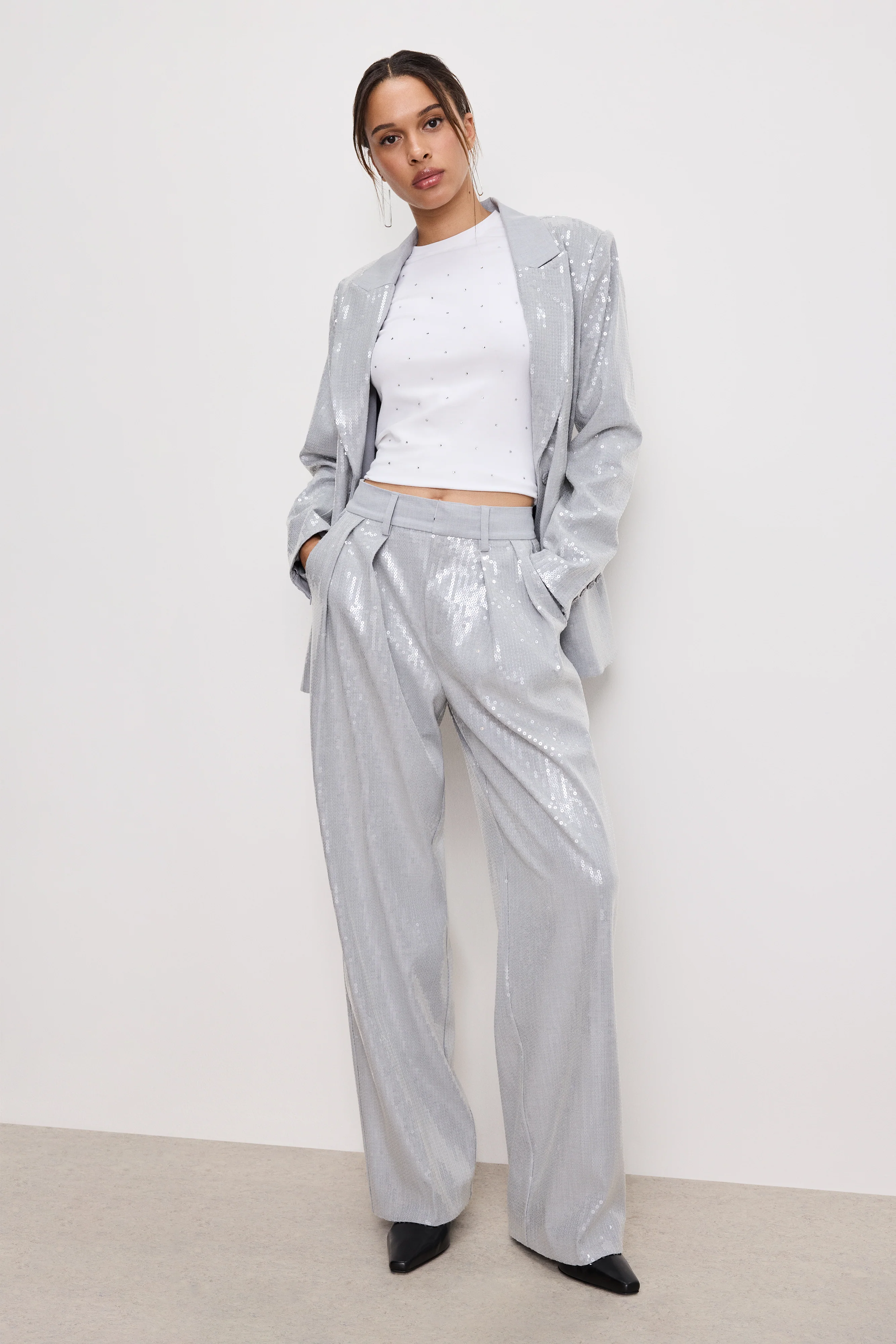 SEQUIN OVERSIZED BLAZER | HEATHER GREY001 - Image 2