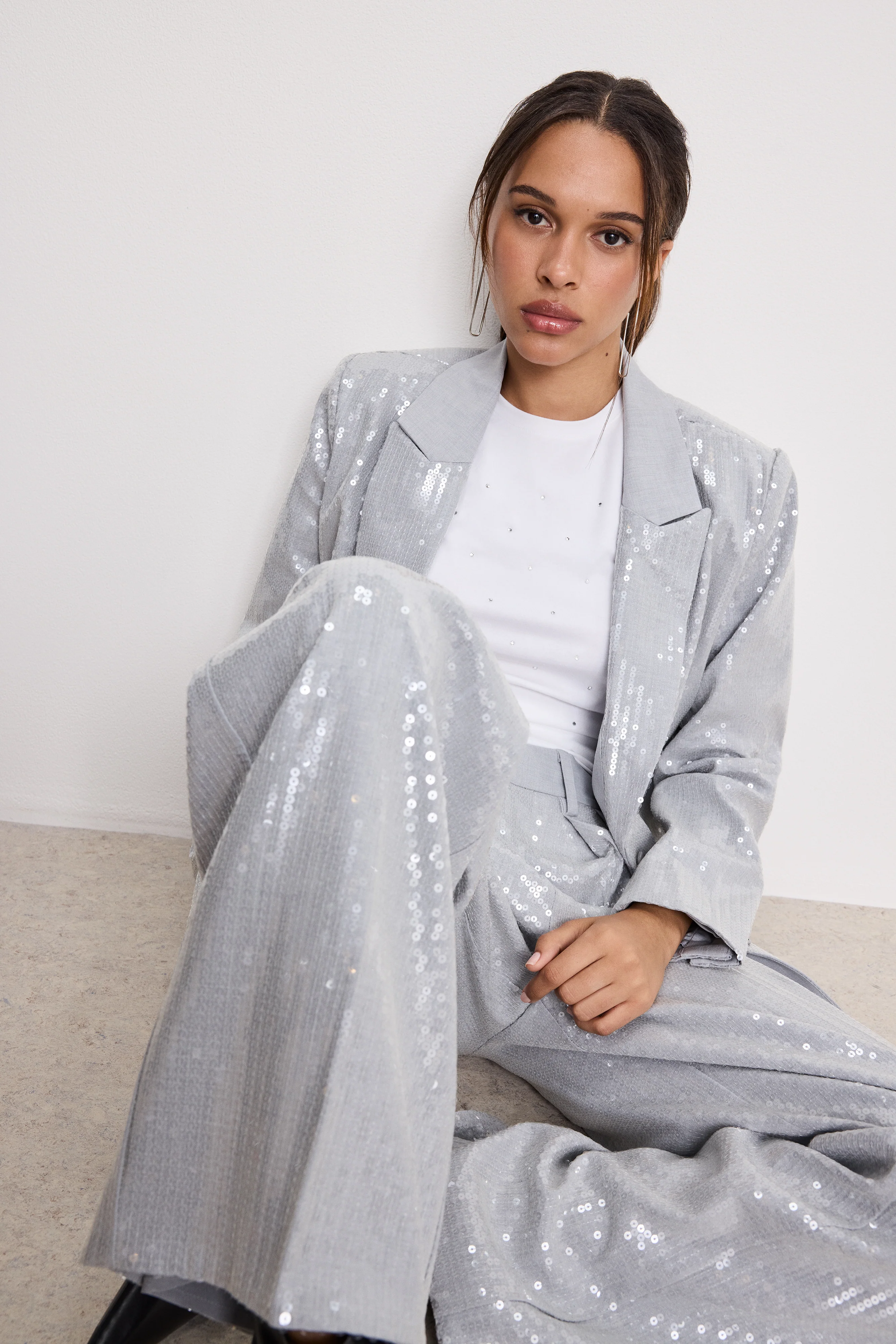 SEQUIN OVERSIZED BLAZER | HEATHER GREY001 - Image 4