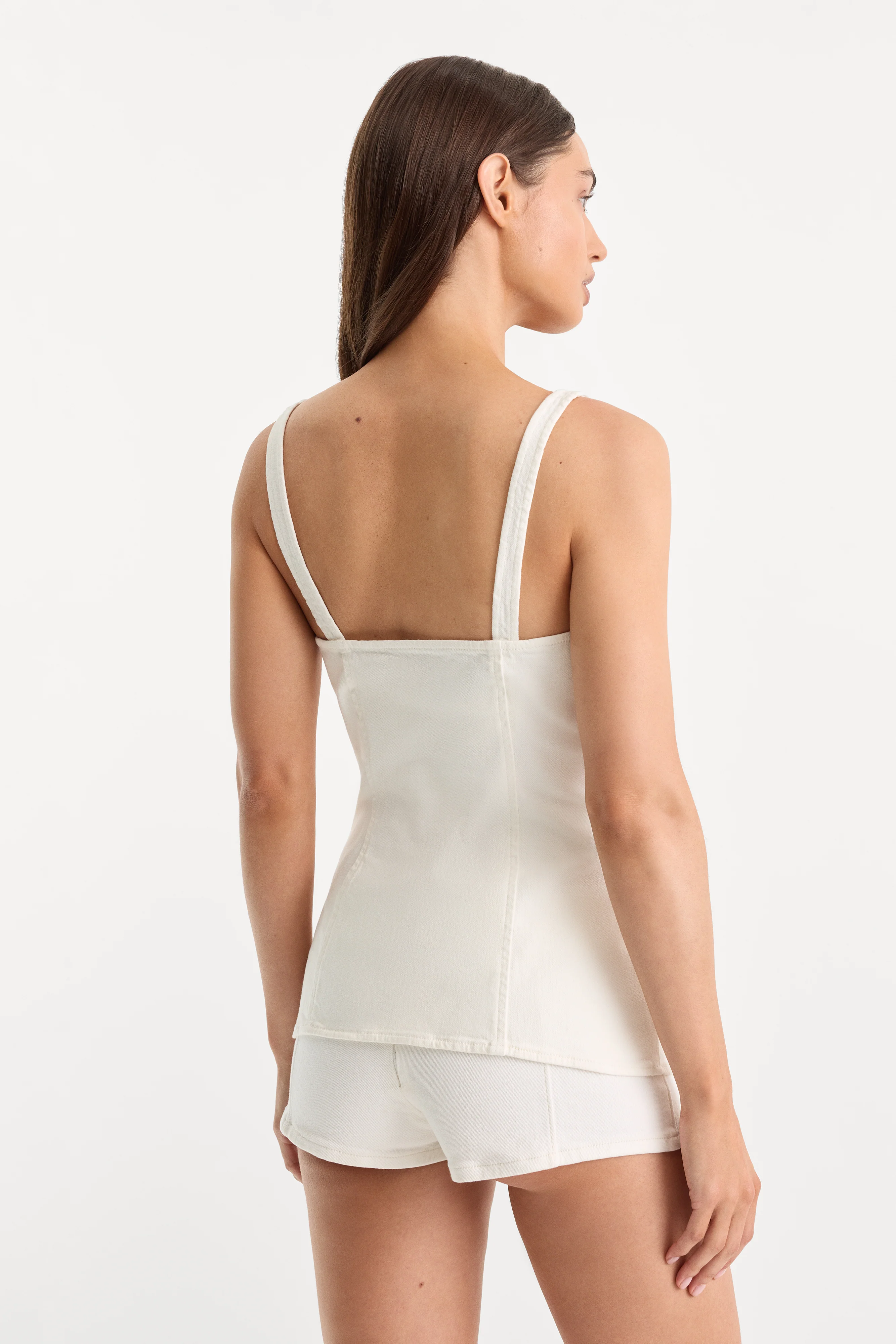 SLEEVELESS DENIM BUTTON FRONT TOP | COTTON WHITE - Image 4