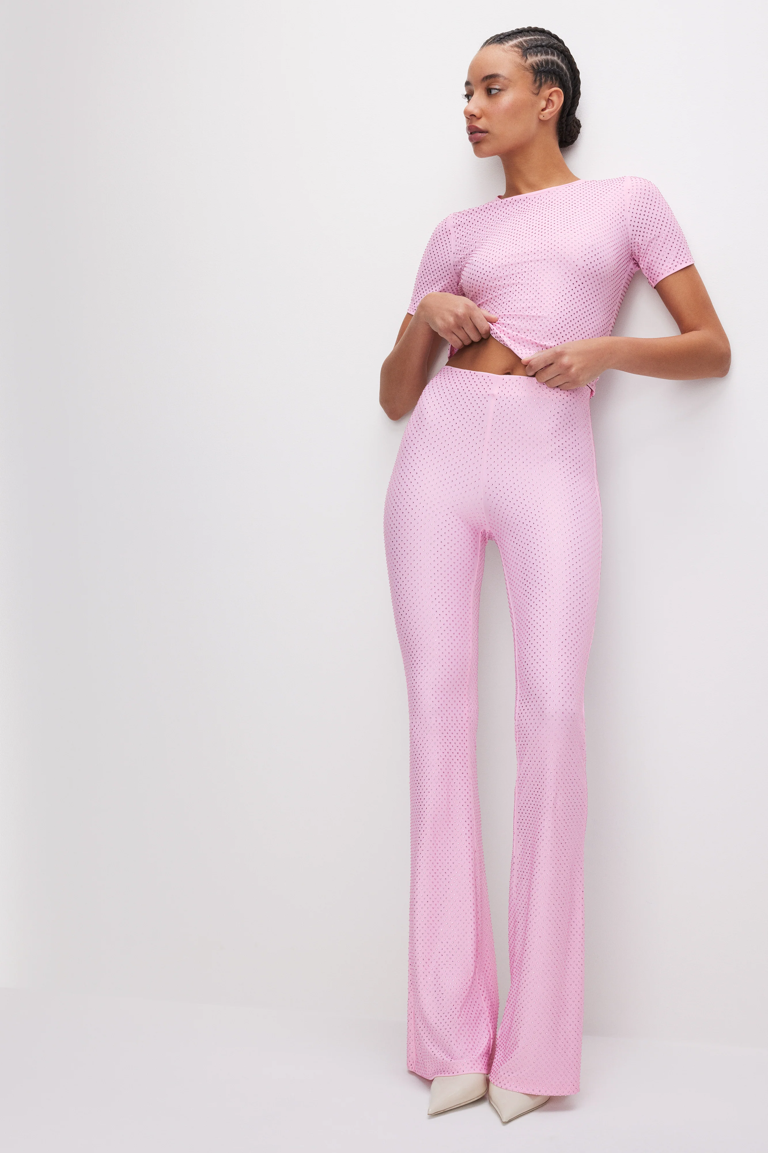 SMOOTH MATTE CRYSTAL PULL-ON FLARES | SUGAR PINK003 - Image 4