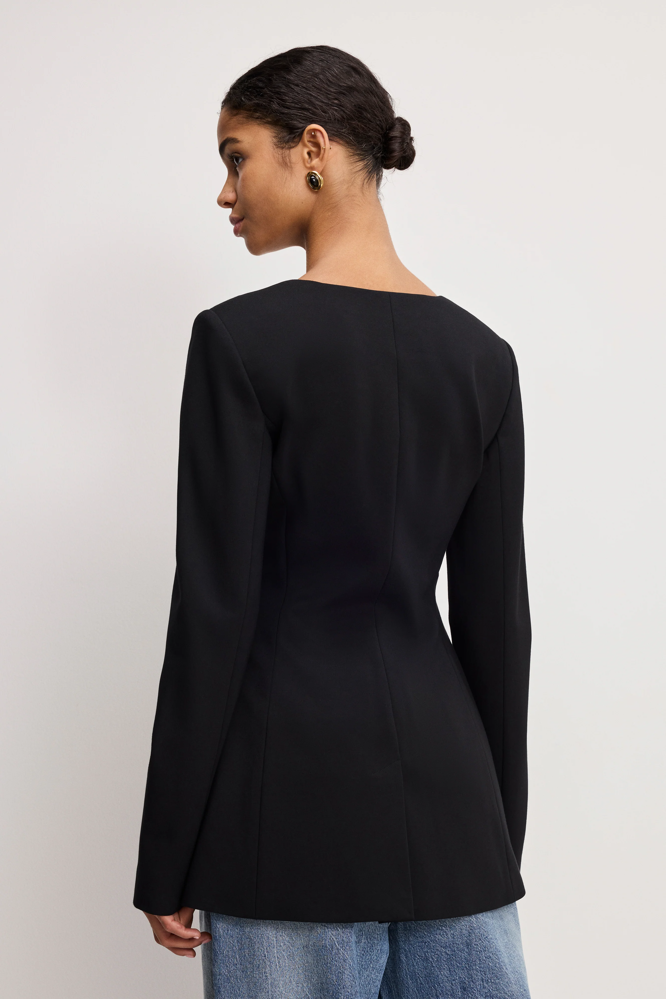 SOFT STRETCH PONTE SCULPTED BLAZER | BLACK001 - Image 3