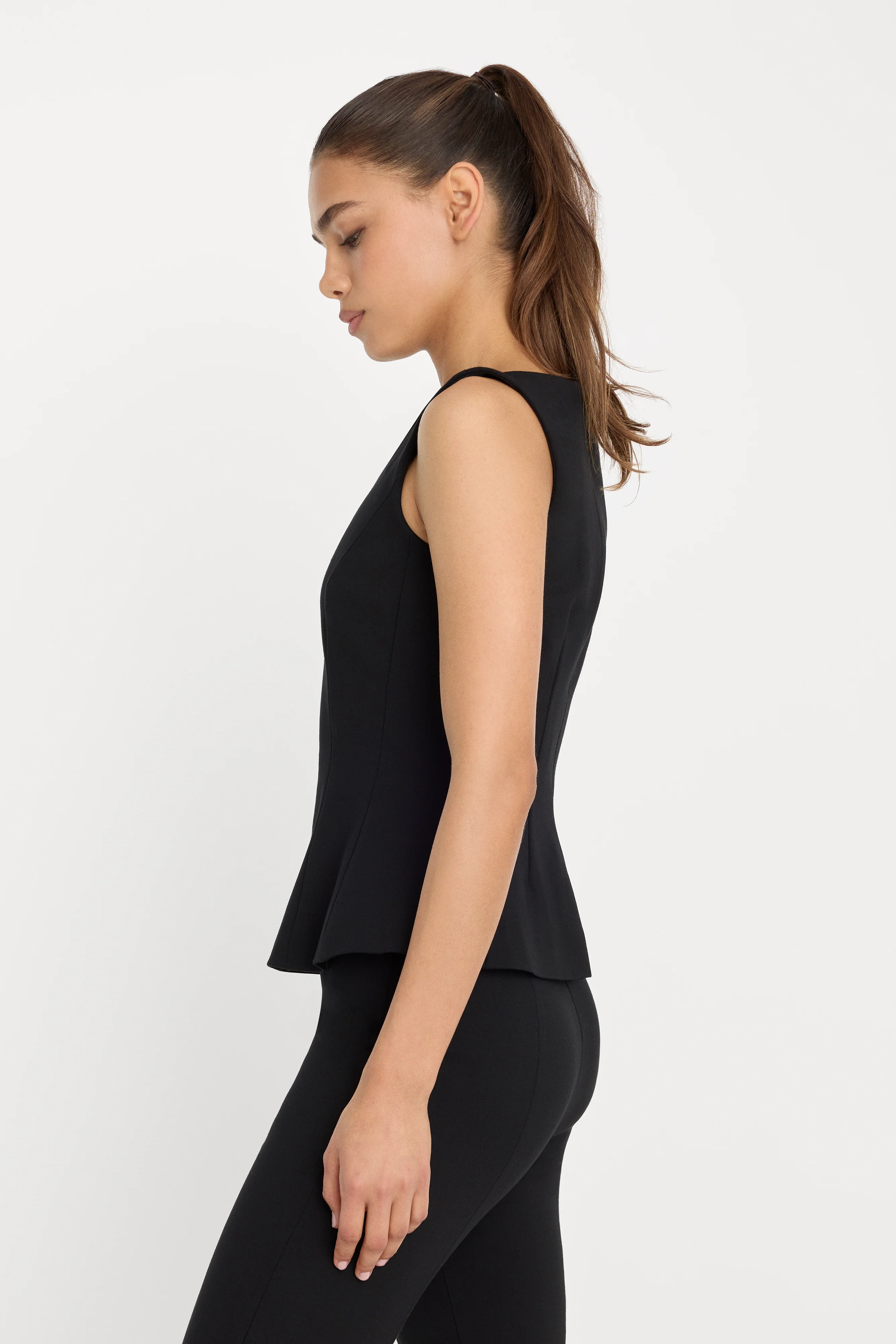 SOFT STRETCH PONTE STRAIGHT NECK TOP | BLACK001 - Image 2